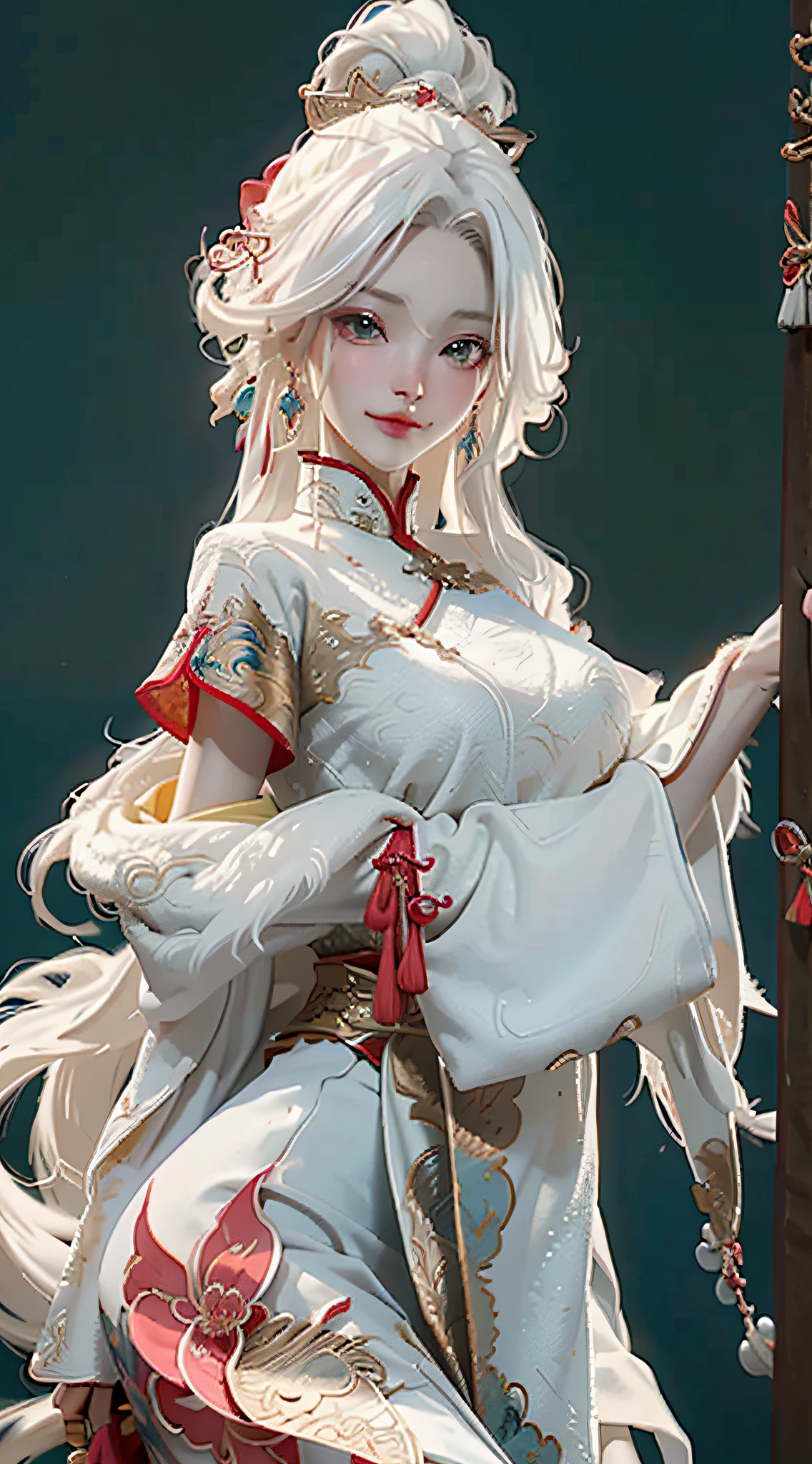 Masterpiece, best quality, making friends with Chinese dragon, funny, happy, bright, dragon, close-up of a woman with white hair and white mask, beautiful figure painting, guviz, guviz style artwork, white-haired god, Yang J, epic exquisite character art, amazing character art, fan qi, wu zhun shifan, guwiz in pixiv art station