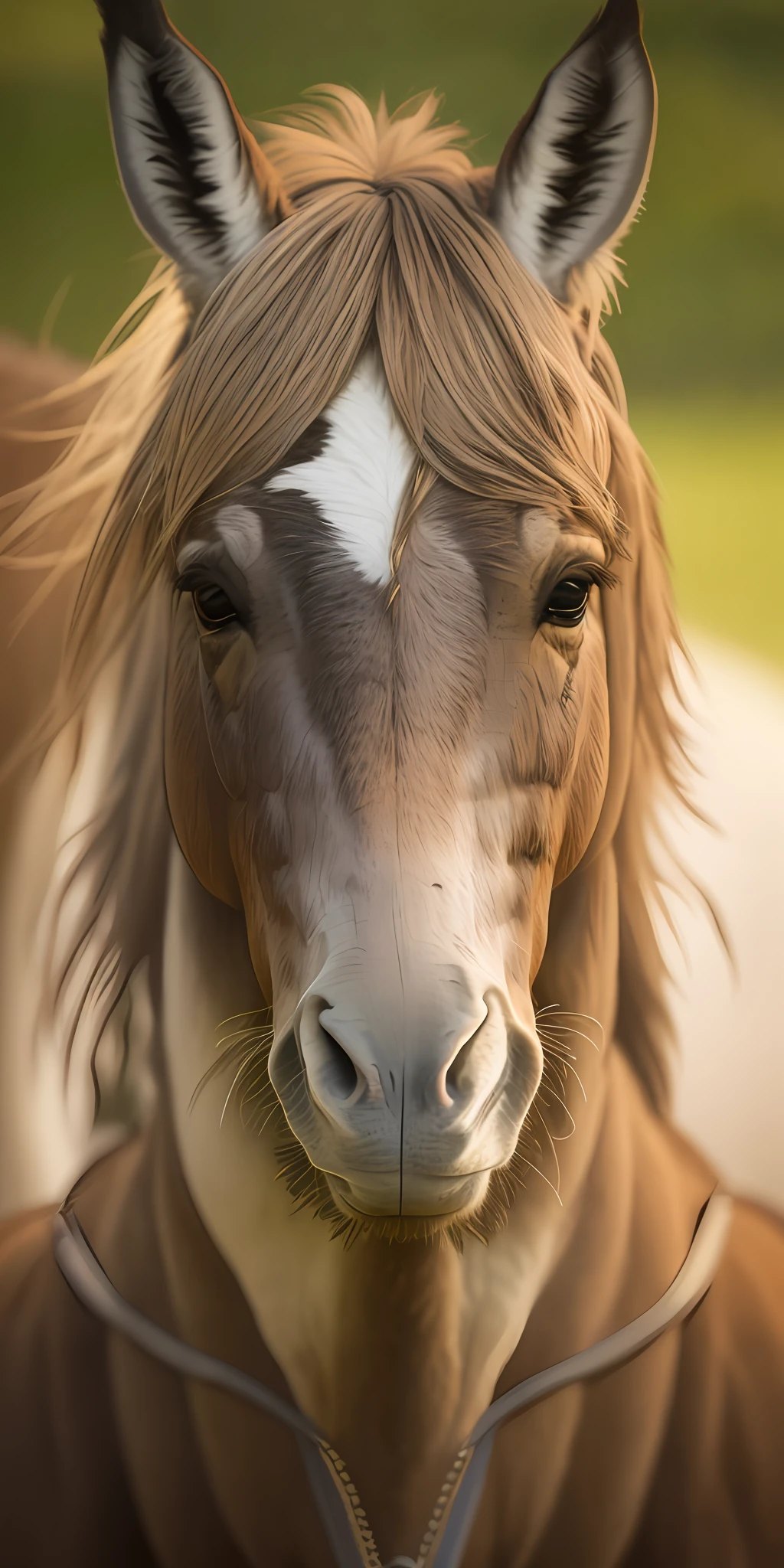 Donkey photo, close-up - upward portrait shot, close-up portrait shot, portrait shoot, beautiful serene donkey, beautiful head, flowing mane, delicate face and muzzle, digital donkey