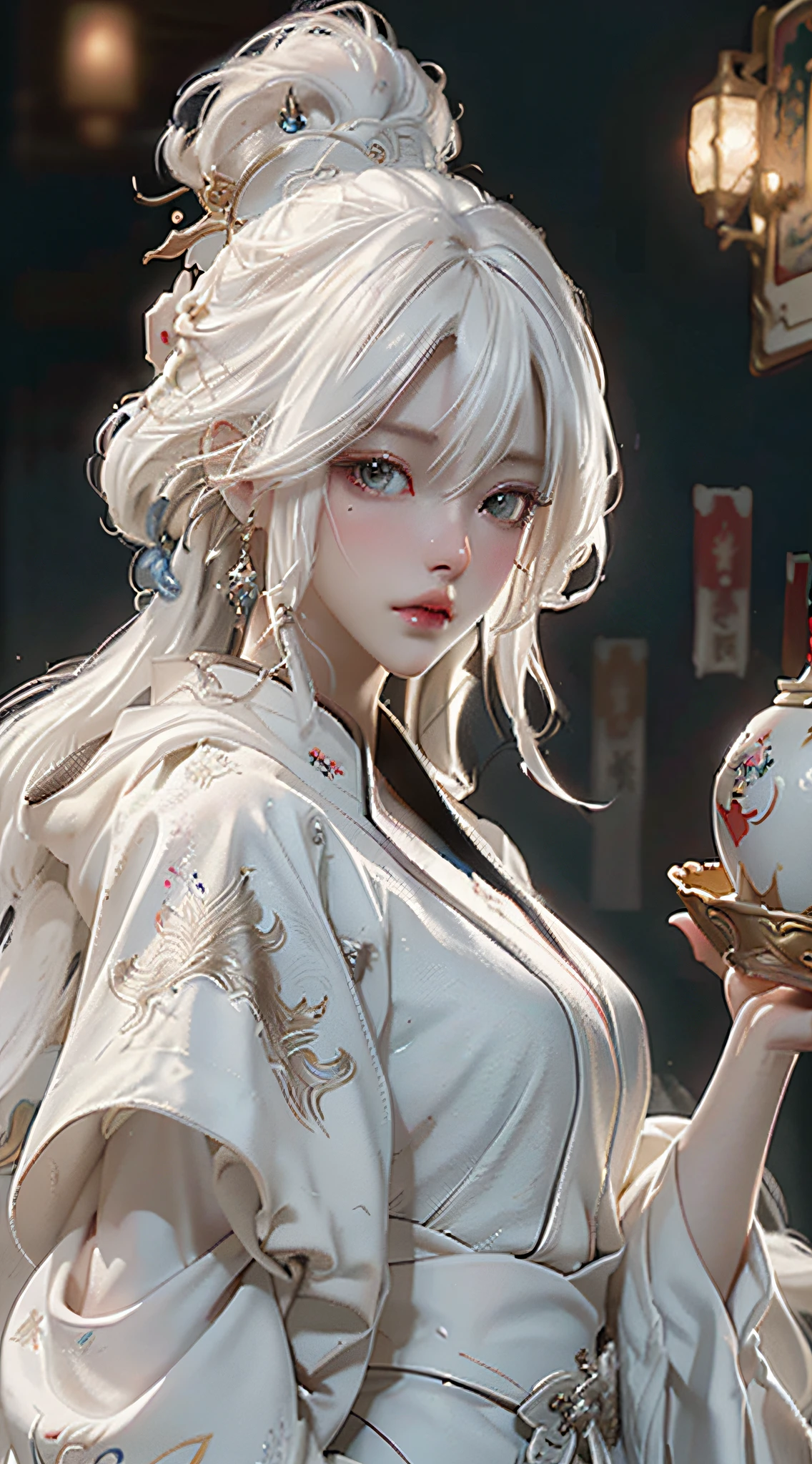 a close up of a woman with white hair and a white mask, beautiful character painting, guweiz, artwork in the style of guweiz, white haired deity, by Yang J, epic exquisite character art, stunning character art, by Fan Qi, by Wuzhun Shifan, guweiz on pixiv artstation