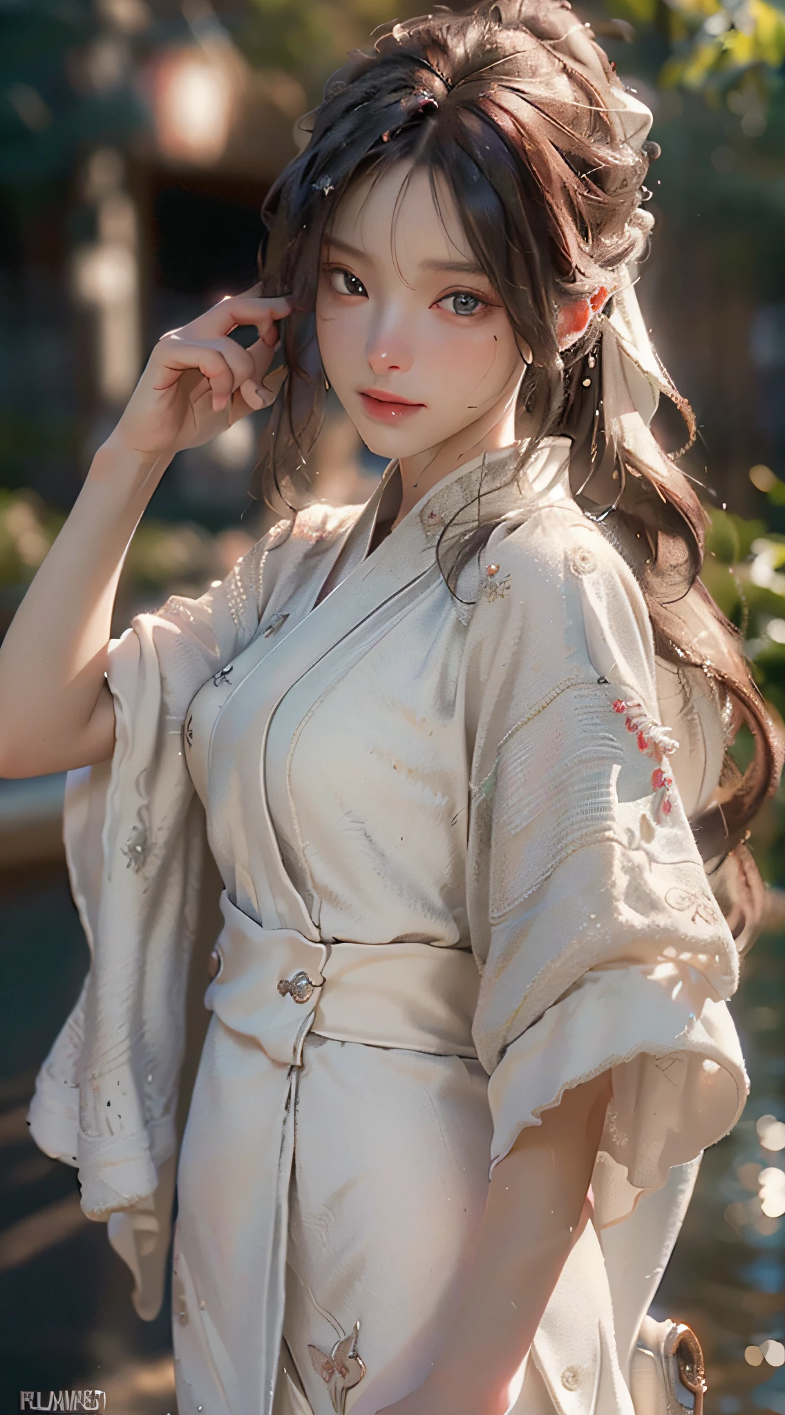 (8k, RAW photo, best quality, masterpiece:1.2), (realistic, photo-realistic:1.37), ultra-detailed, (high detailed skin:1.2), 8k uhd, dslr, soft lighting, high quality, film grain, Fujifilm XT3, professional lighting, photon mapping, radiosity, white robes moving in the wind, long white hair, fully clothed, perfect face, handsome, concept art, detailed face and body, award-winning photography, detailed face, backlight, ultrarealistic, ray tracing, intense gaze, looking at viewer, cinematic lighting, embers, fantasy, action pose, water splash, mist , RAW photo, 8k uhd, film grain,