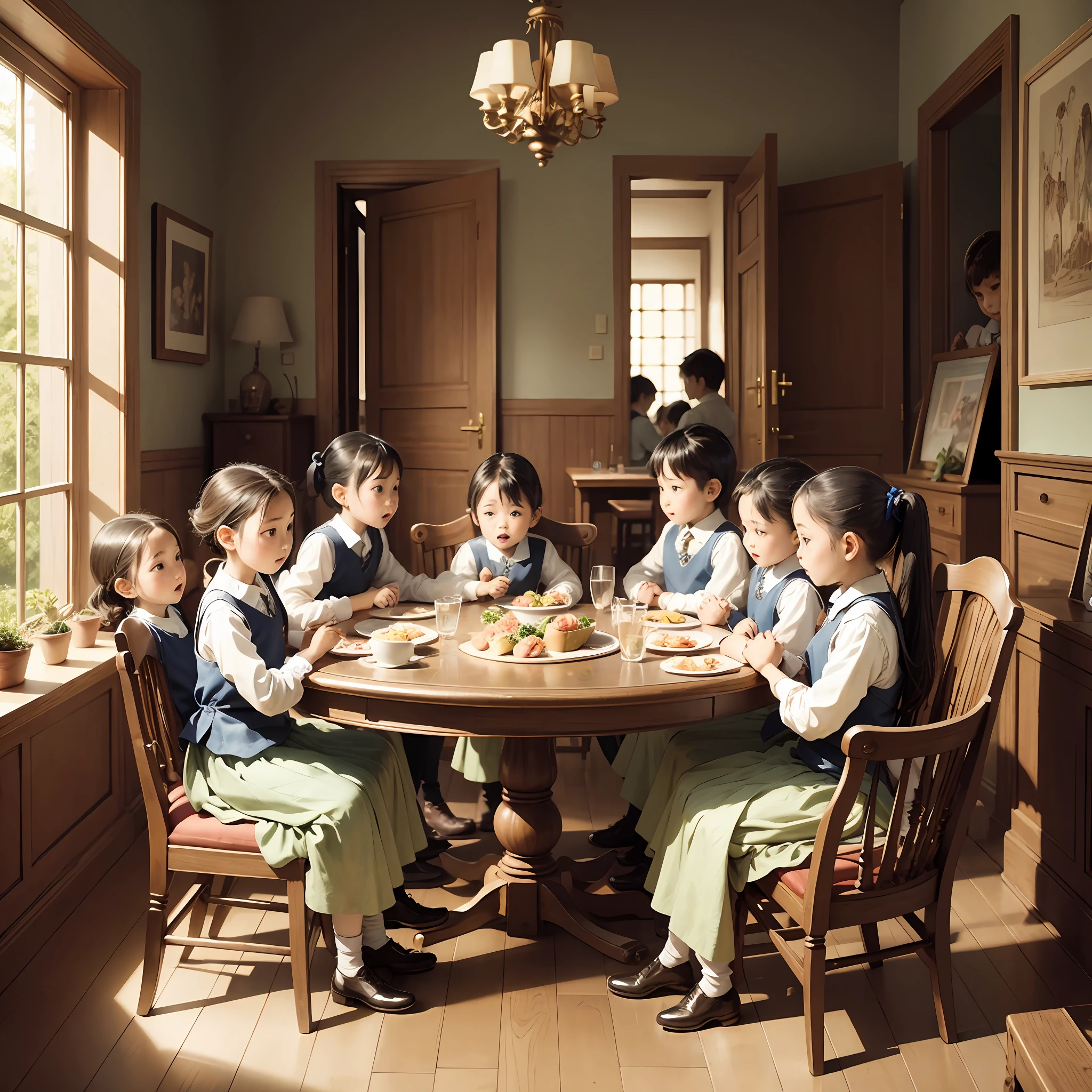 Table with 9 children seated --auto --s2