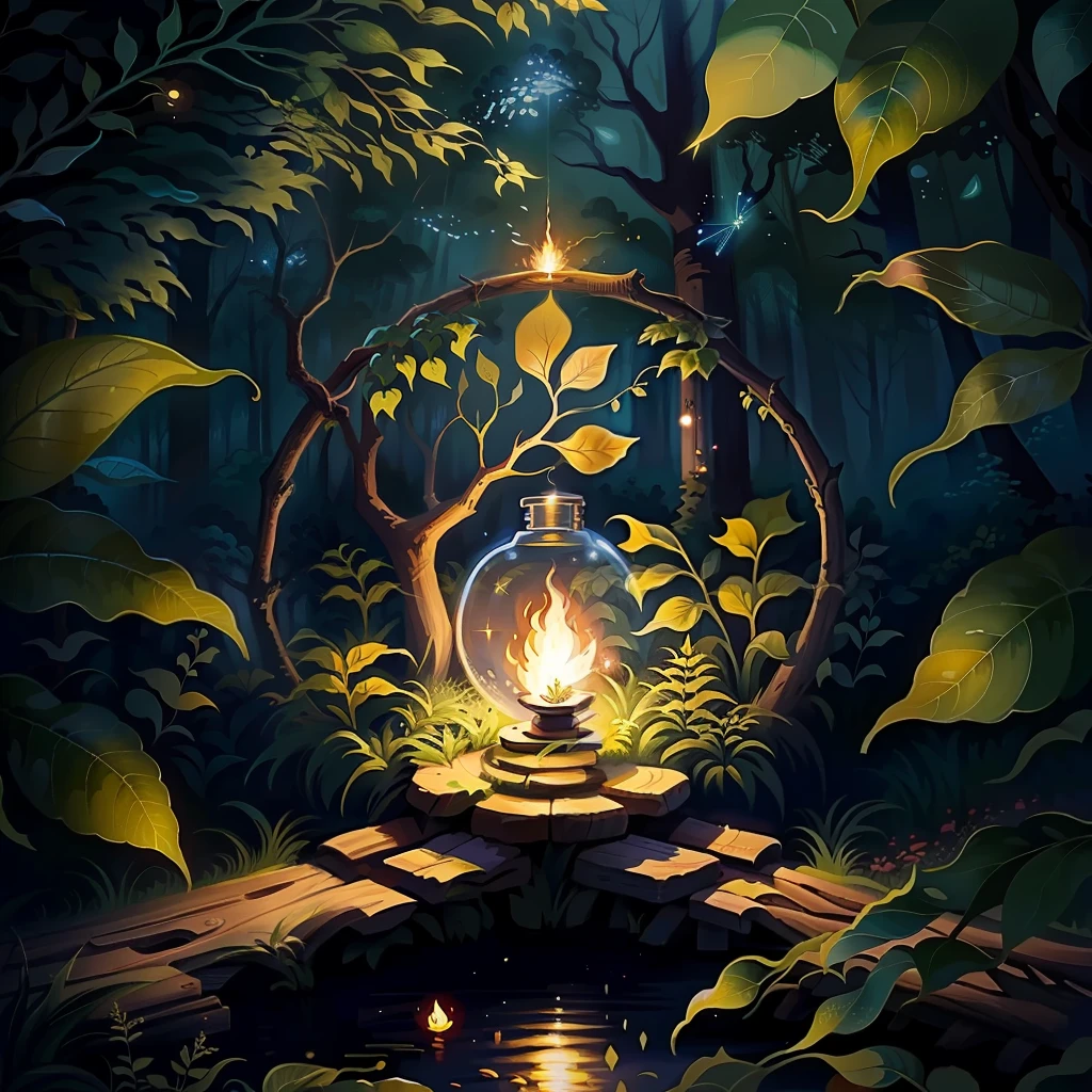 Firefly drawing in the middle of the forest