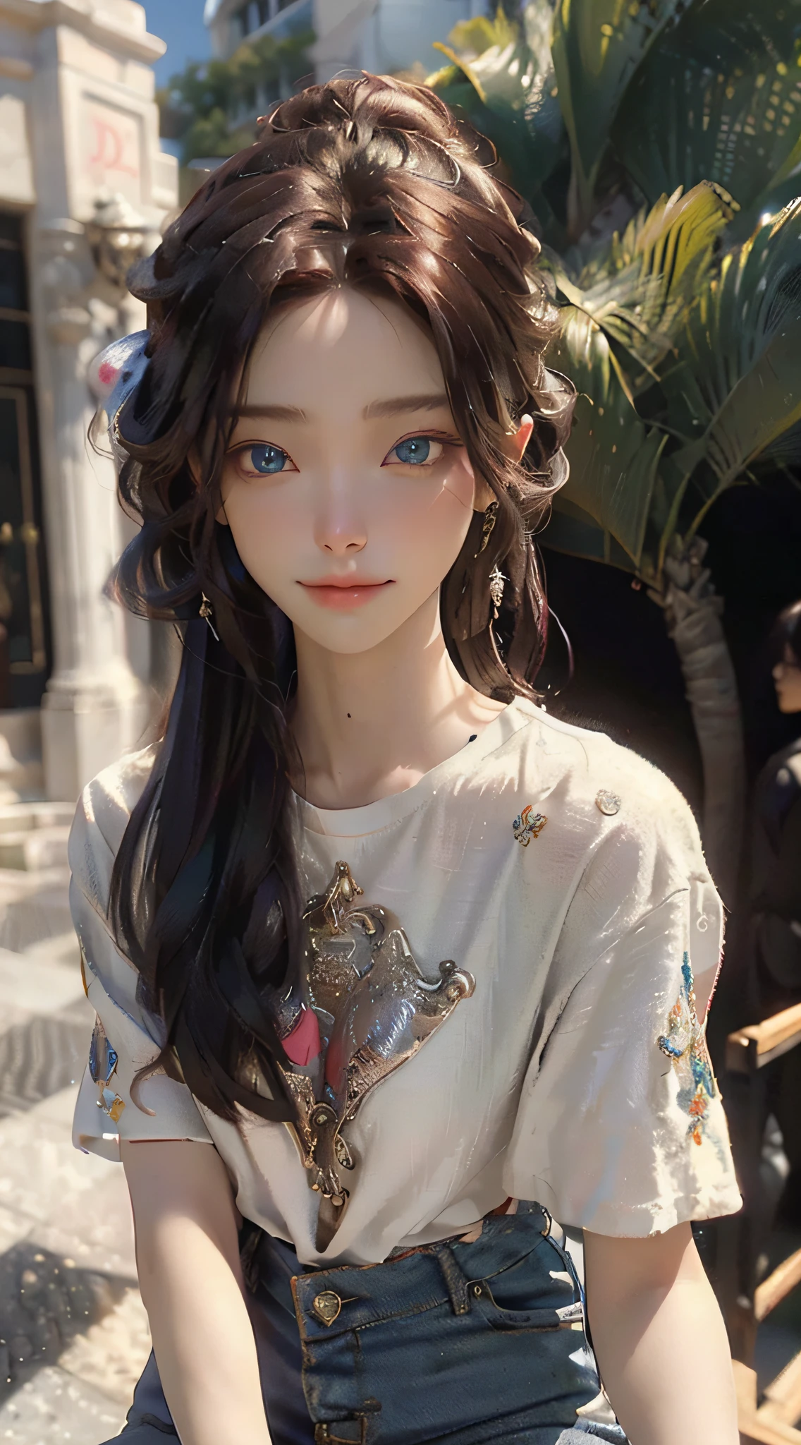 (masterpiece, sidelighting, finely detailed beautiful eyes: 1.2), masterpiece*portrait, realistic, 3d face, glowing eyes, shiny hair, shiny skin, solo, looking at the audience, t-shirt, shorts