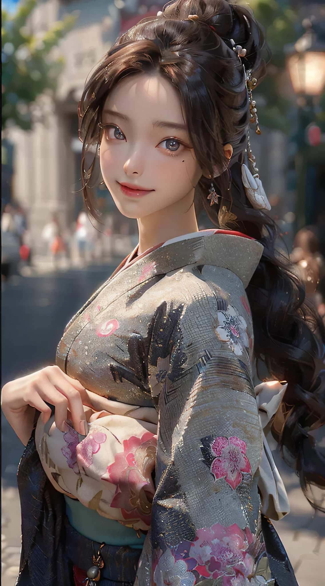 (masterpiece, sidelighting, finely detailed beautiful eye: 1.2), masterpiece*portrait, realistic, 3d face, glowing eyes, shiny hair, shiny skin, solo, looking at the audience, upper body, kimono,