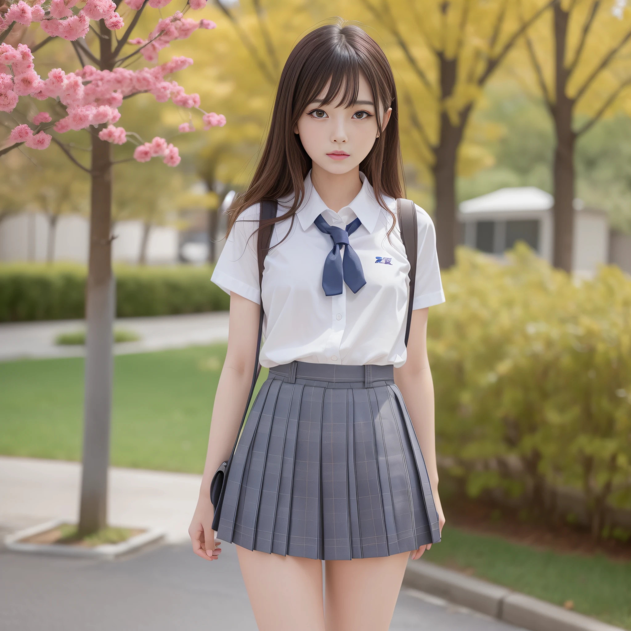 Schoolgirl, slim girl model photo, female model, Japan female fashion model, Sakura Miyawaki, LE SSERAFIM, (8k, RAW photo, top quality, masterpiece: 1.2), (realistic, photorealistic: 1.37), ultra detail, ultra high definition, summer, school, standing figure, full body,