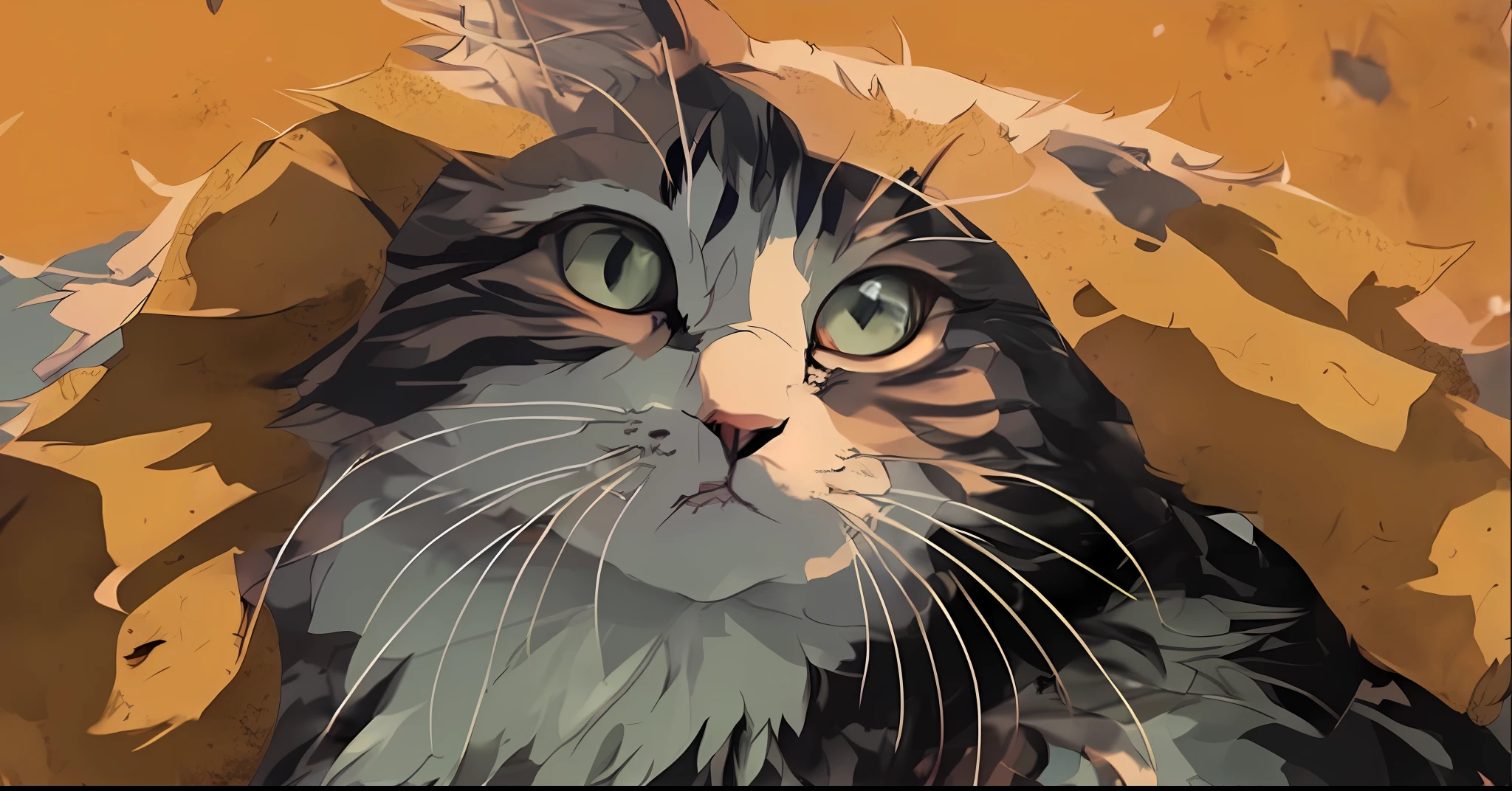 1cat, Maine, anime cat, orange background, cute detailed digital art, realistic anime cat, cat. Digital painting, digital painting highly detailed, anime visual of cute cat, detailed digital anime art, digital illustration style, highly detailed vector art, highly detailed digital painting, digital art on pixiv, cat detailed