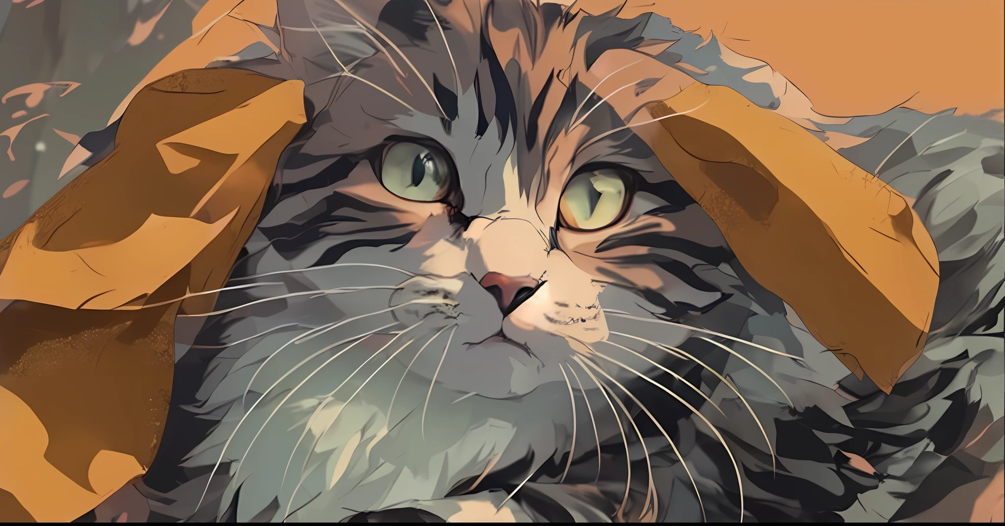 1cat, Maine, anime cat, orange background, cute detailed digital art, realistic anime cat, cat. Digital painting, digital painting highly detailed, anime visual of cute cat, detailed digital anime art, digital illustration style, highly detailed vector art, highly detailed digital painting, digital art on pixiv, cat detailed