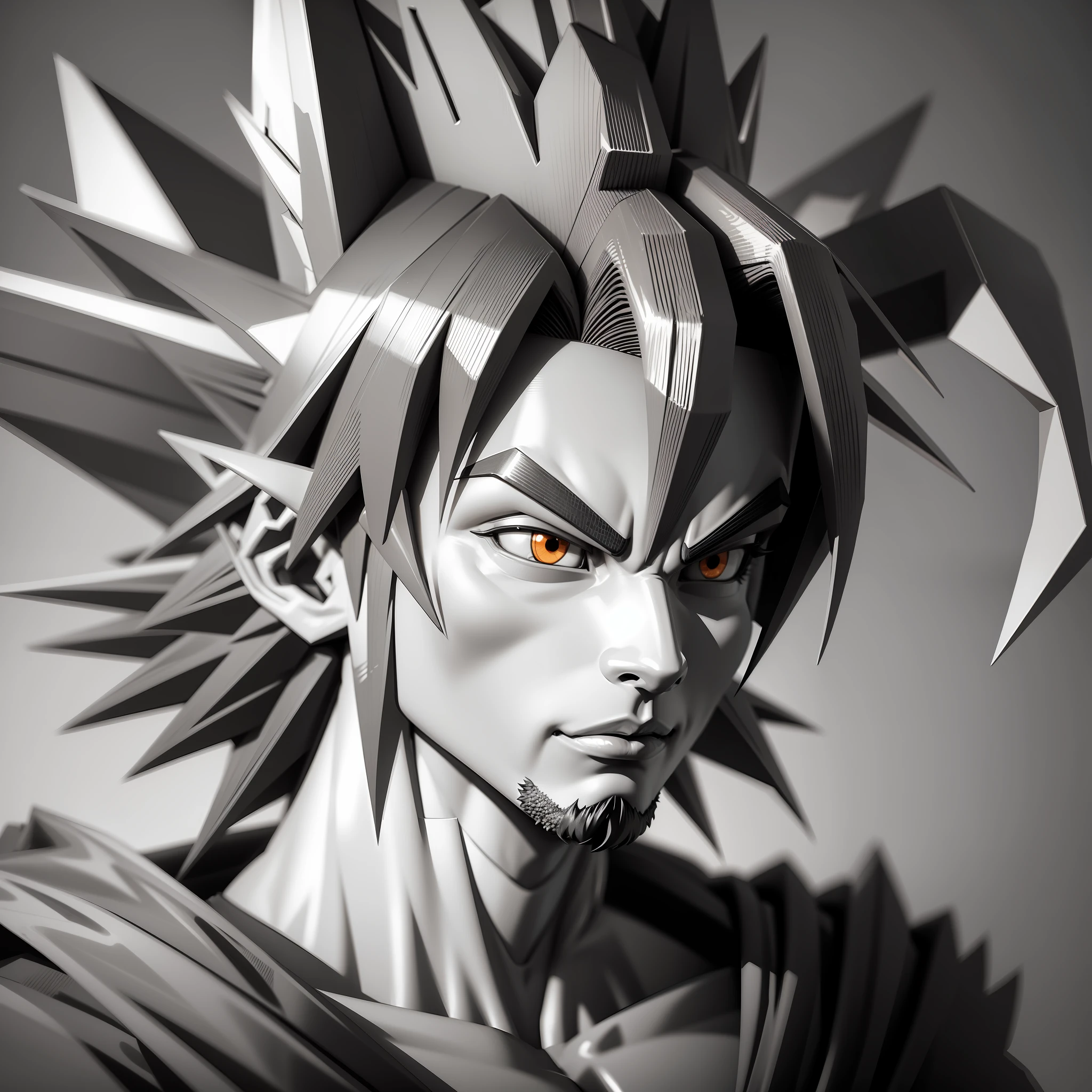 Close-up of goku, animal head, 3D model, black and white modeling, game, simplified, lowpoly, high quality --auto --s2