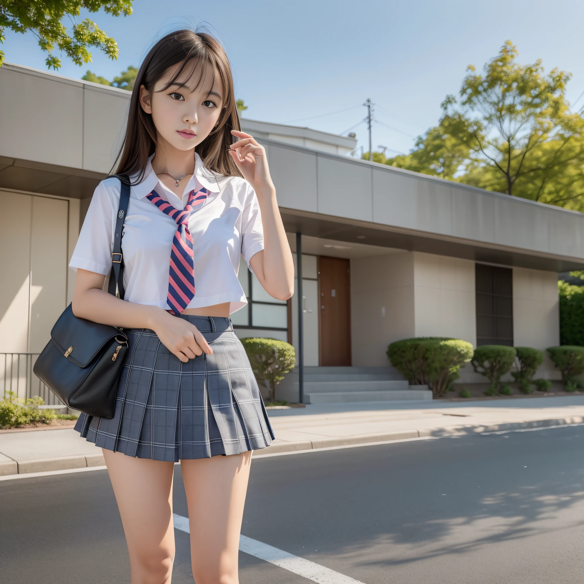 girl, slim girl model photo, female model, Japan woman, LE SSERAFIM, (8k, RAW photo, top quality, masterpiece: 1.2), (realistic, photorealistic: 1.37), ultra detail, ultra high resolution, summer, school, standing, full body,