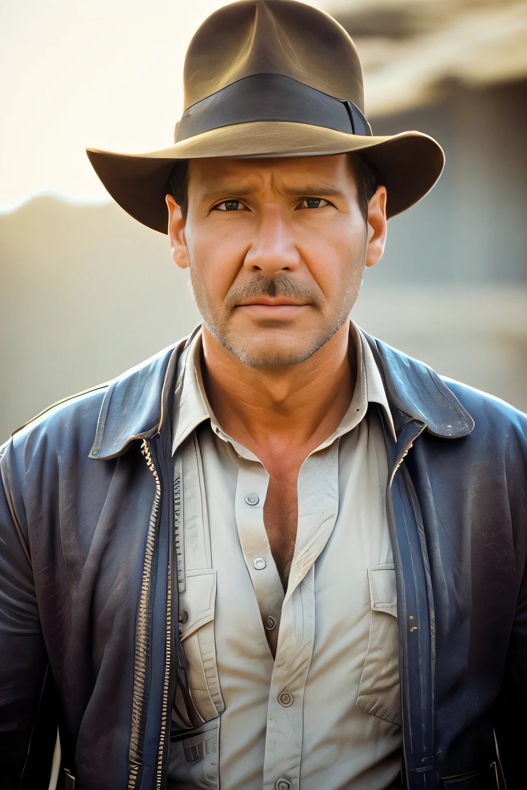 a full body picture of a man with a scruffy beard as Indiana Jones, (Detailed Face), (perfect detailed eyes:1.1), (highly detailed skin:1.1), perfect athletic body, action pose, Fashion Photography, soft lighting, PHOTOREALISTIC, Cinematic Epic, Realistic, sunset, walking in a ancient Egyptian temple background, RAW, analog, sharp focus, 8k, high resolution, DSLR, high quality, Fujifilm XT3, award winning, masterpiece