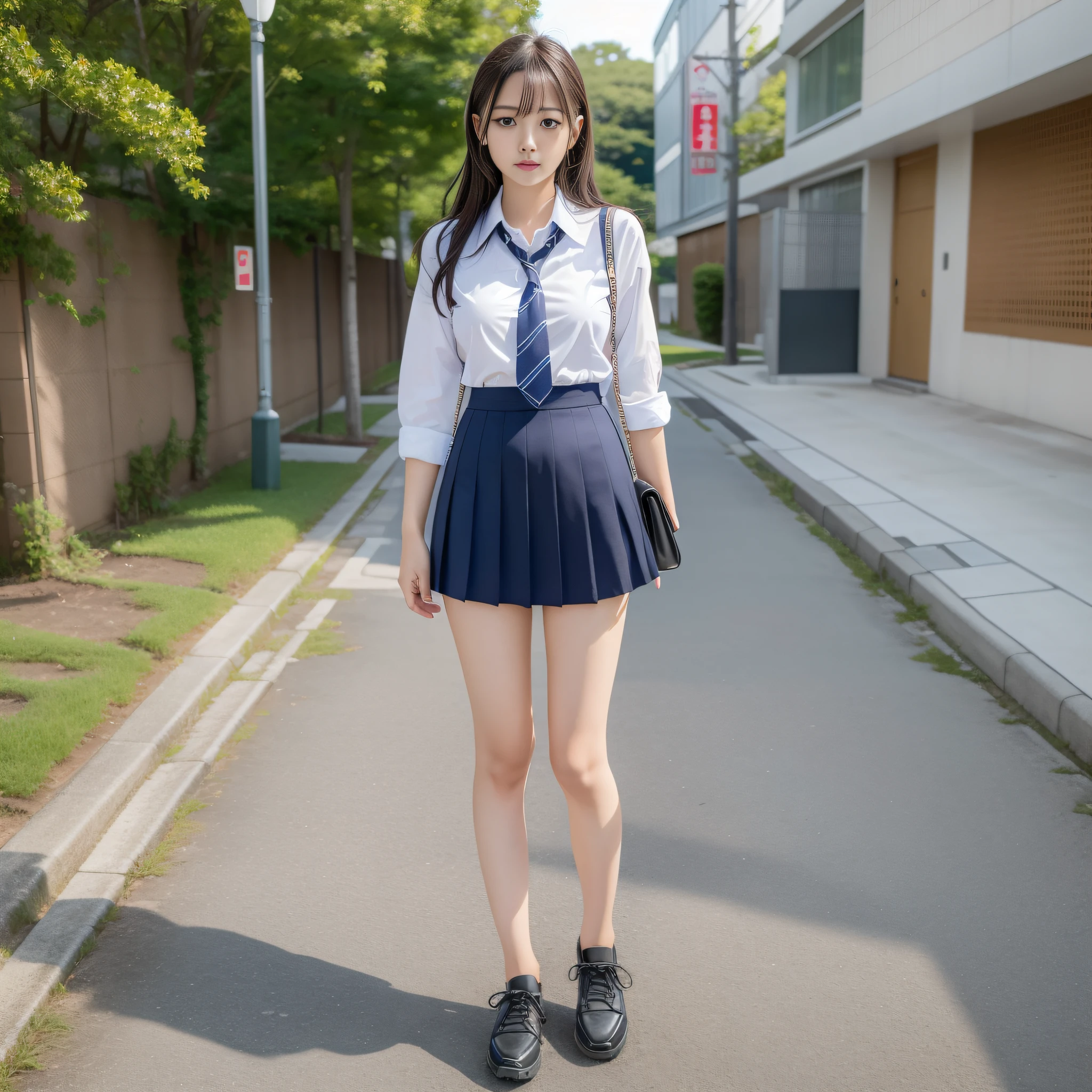 girl, slim girl model photo, female model, Japan woman, LE SSERAFIM, (8k, RAW photo, top quality, masterpiece: 1.2), (realistic, photorealistic: 1.37), ultra detail, ultra high resolution, summer, school, standing, full body,