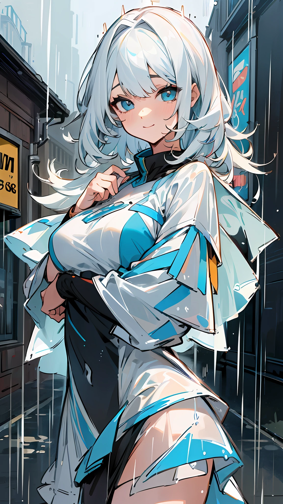 ((Best Quality, 8K, Masterpiece:1.3)), Focus: 1.2, Perfect Body Beauty: 1.4, Buttocks: 1.2, ((Layered Haircut, Breasts: 1.2)), (Wet Clothes: 1.1), (Rain, Street:1.3), Bandeau Dress: 1.1, Highly Detailed Face and Skin Texture, Fine Eyes, Double Eyelids, Whitening Skin, Long Hair, (Shut Up: 1.3), Smile