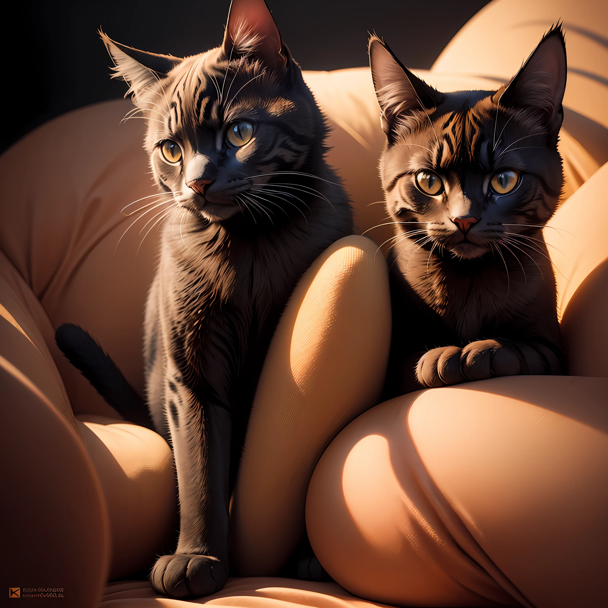 Photograph of a cat with heterochrome, realism, realistic photography, shutterstock, black background, studio light