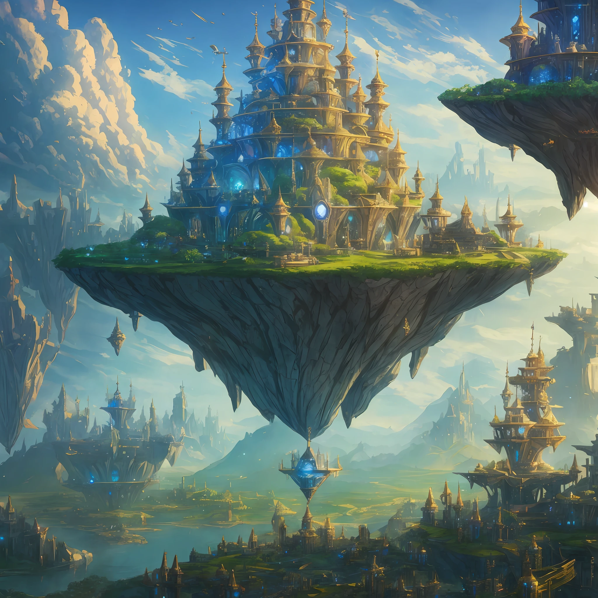 Flying Castle, Treasure Sleeping, Trees Growing, Fantasy, Cyberpunk, Launched into Space --auto --s2