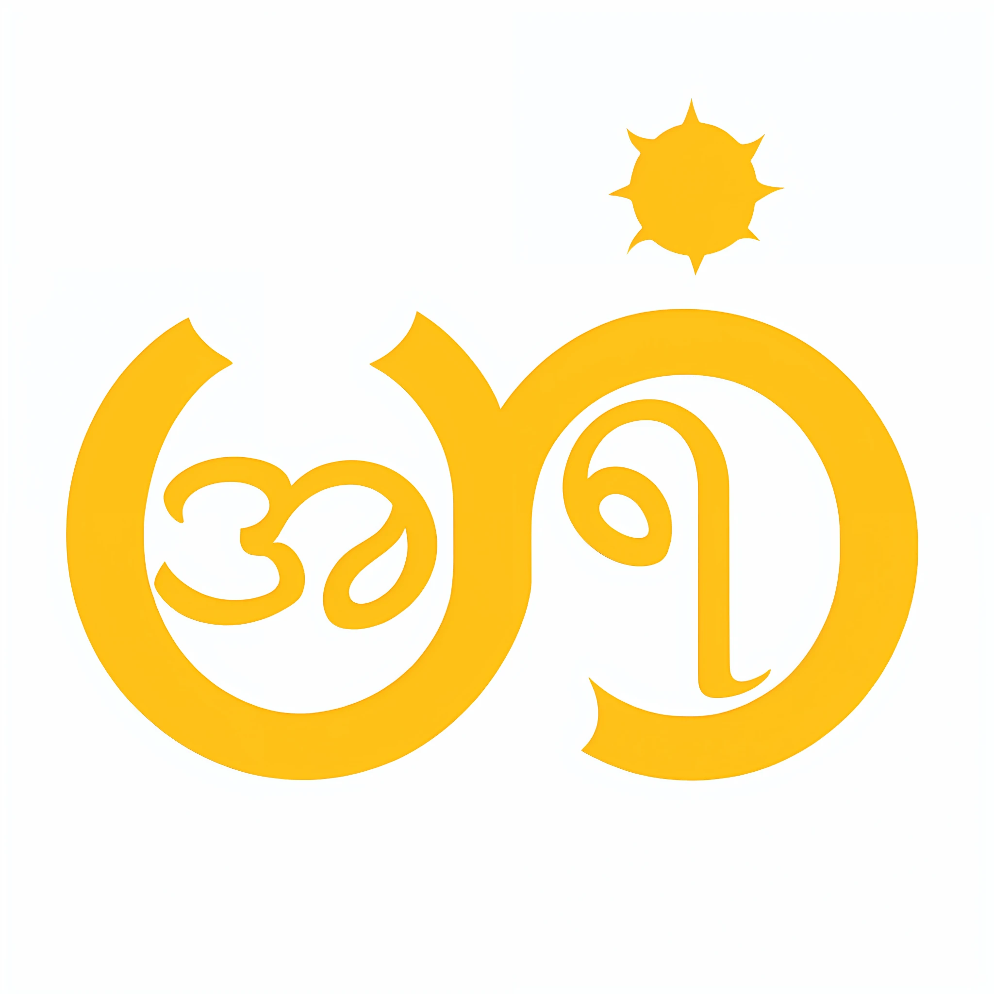 there is a yellow and white logo with a sun above it, aum, ajna chakra, thailand, thai, created in adobe illustrator, devanagari script, oda non, sacral chakra, indian script, puṣkaracūḍa, thawan duchanee, nivanh chanthara, (((3D logo)))