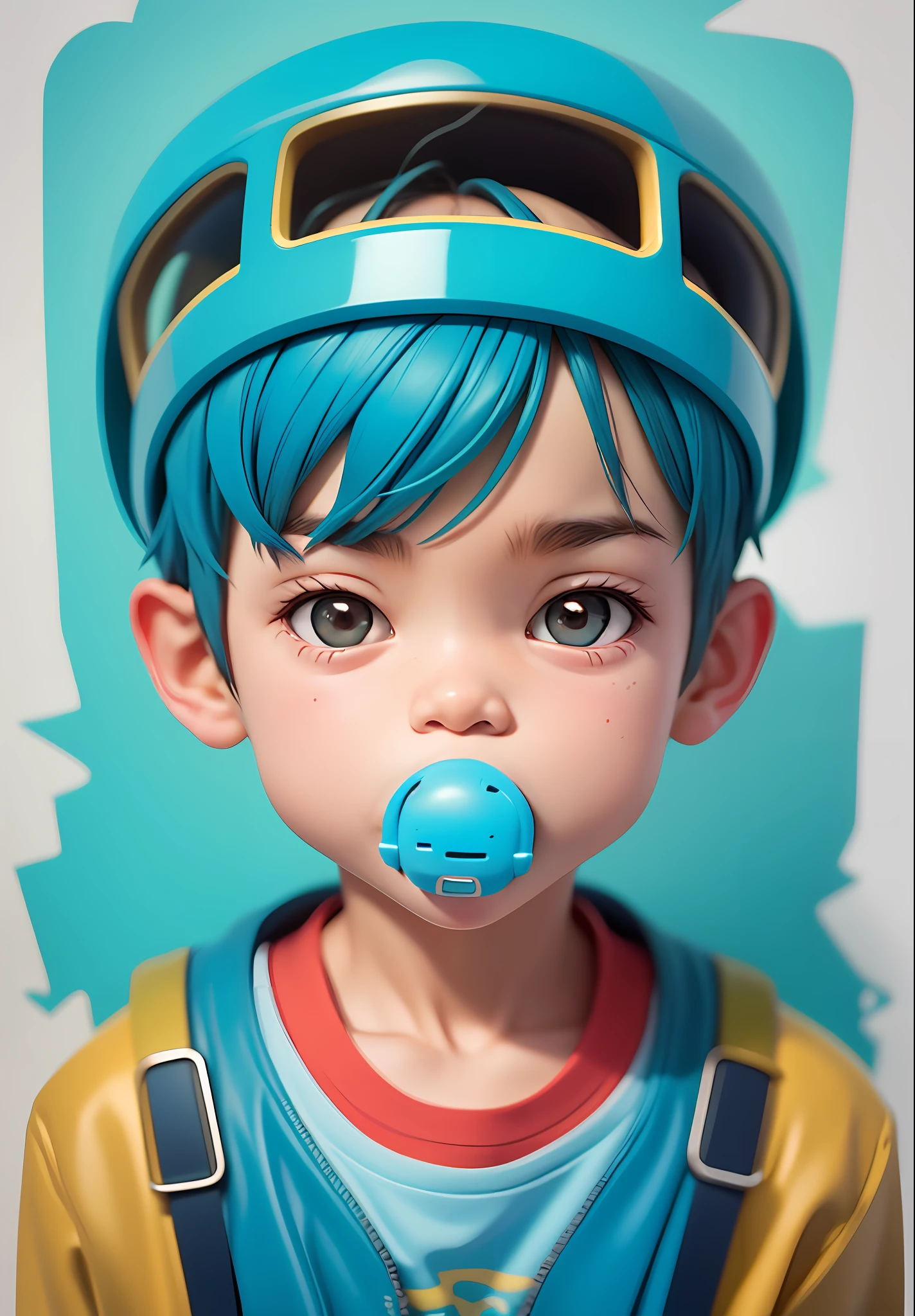 a cartoon drawing of a young boy with a pacifier, in the style of rap aesthetics, navy and cyan, kodak elite chrome extra color, oshare kei, dau al set, zuckerpunk, authentic expressions --auto --s2