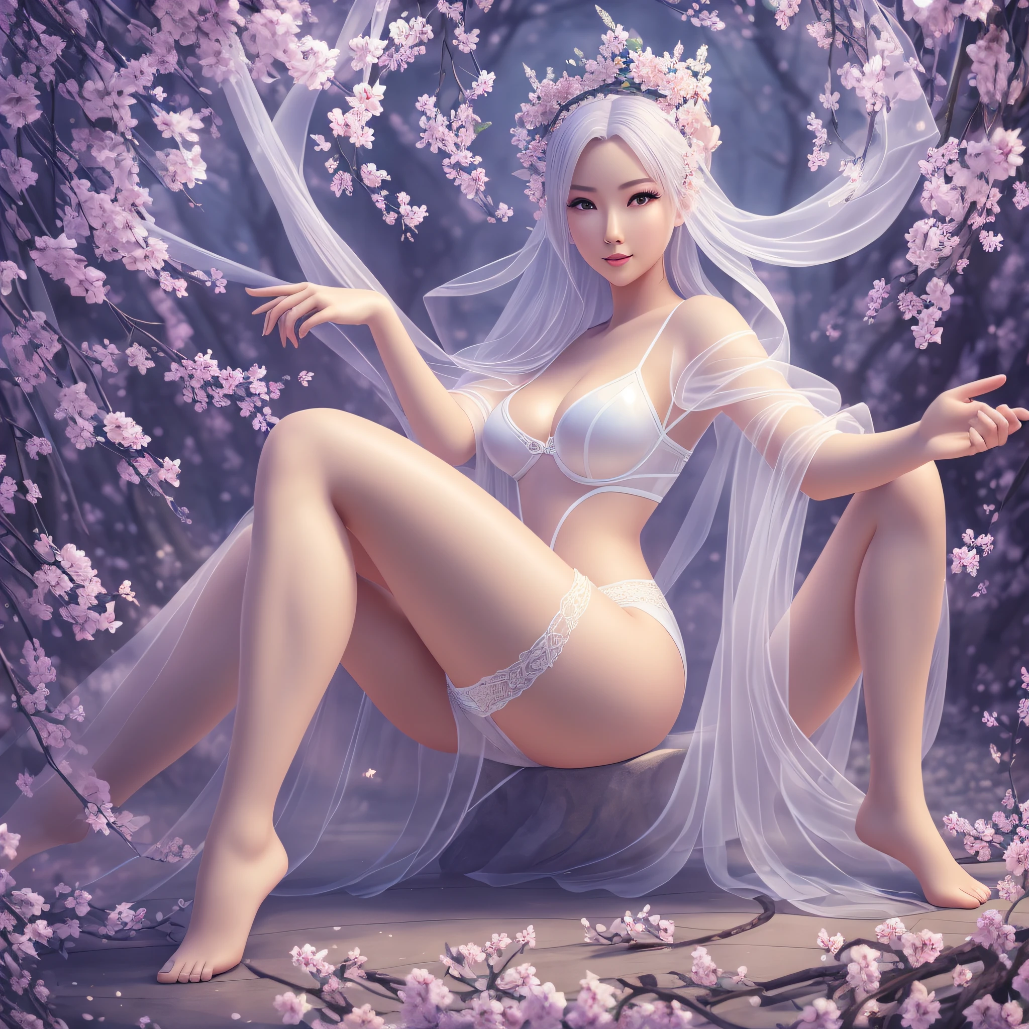 8K high quality photos, beautiful Japan women (full body), sexy model, gorgeous madam, noblewoman full of elegance, bell-shaped bust, white transparent skin, colorless transparent thin underwear, transparent and pure white underwear, plum, moonlight, fog, fantastic night, fantastic, high sensitivity high definition image, deepen depth of field, blur background, beautiful digital artwork, beautiful fantasy art, Beautiful artwork illustration, beautiful gorgeous digital art, gorgeous digital art, beautiful digital art, digital fantasy art), 3d rendering character art 8k, very beautiful digital art, digital art fantasy art, 3d rendering digital art, beautiful digital illustration, very beautiful fantasy art, Sit with your crotch open, sit with your legs open, five fingers and beautiful fingertips, normal shape of limbs, normal number of limbs --auto --s2