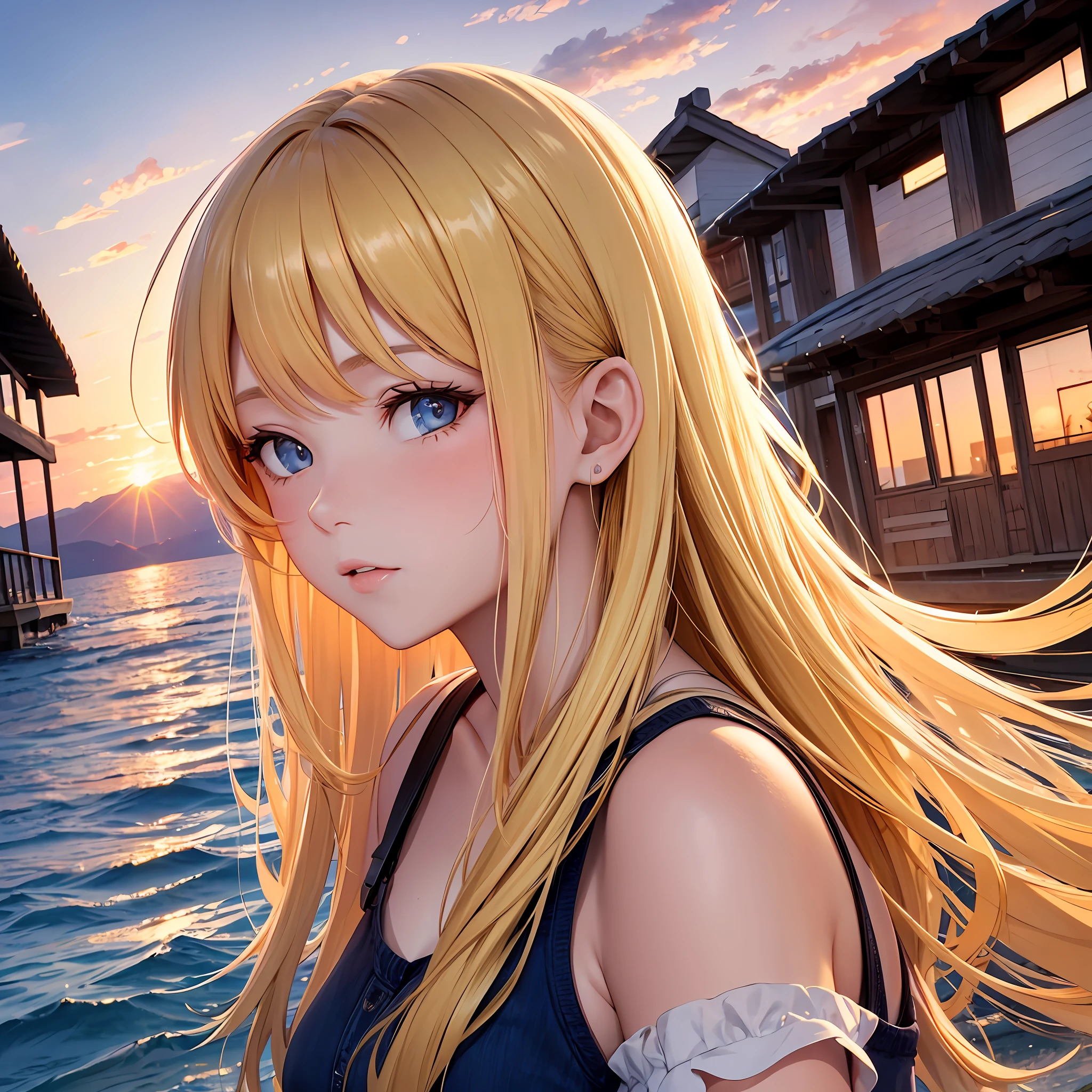 Image of a young blonde girl at sunset --auto --s2