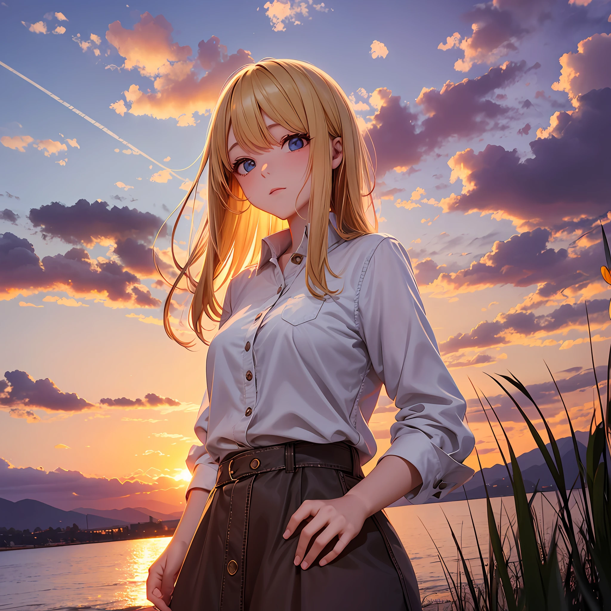 Image of a young blonde girl at sunset --auto --s2