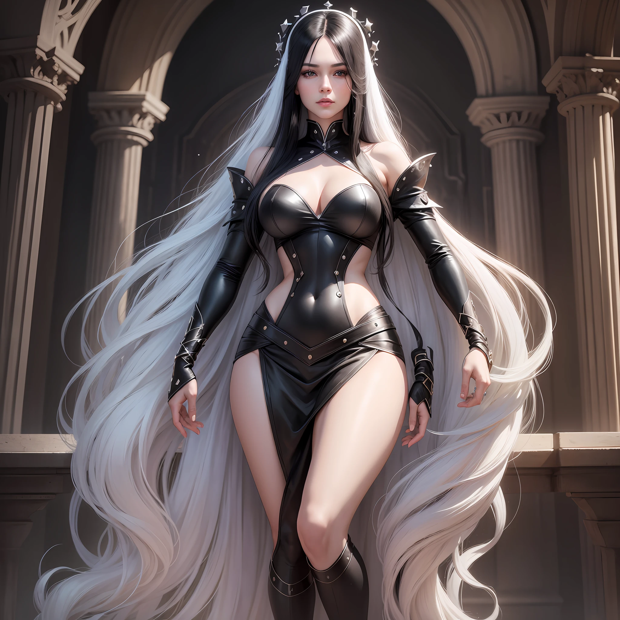 White woman long black hair sexe full body image realistic image in 4k --auto --s2