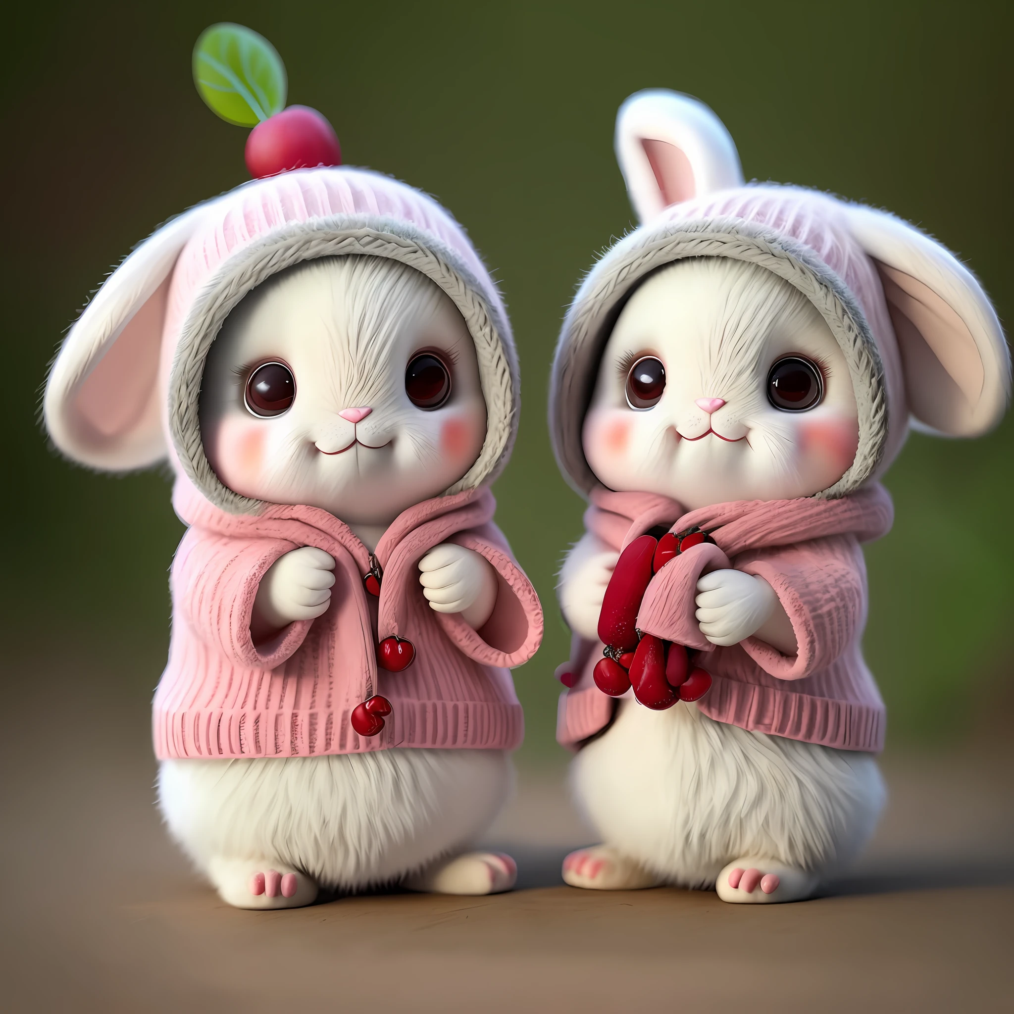 : 3. Rabbit, realistic, hairy, clothed animal, apple, dark circles, blush, cherry, food, fruit, full body, hat, non-human, strawberry, tomato, watermelon