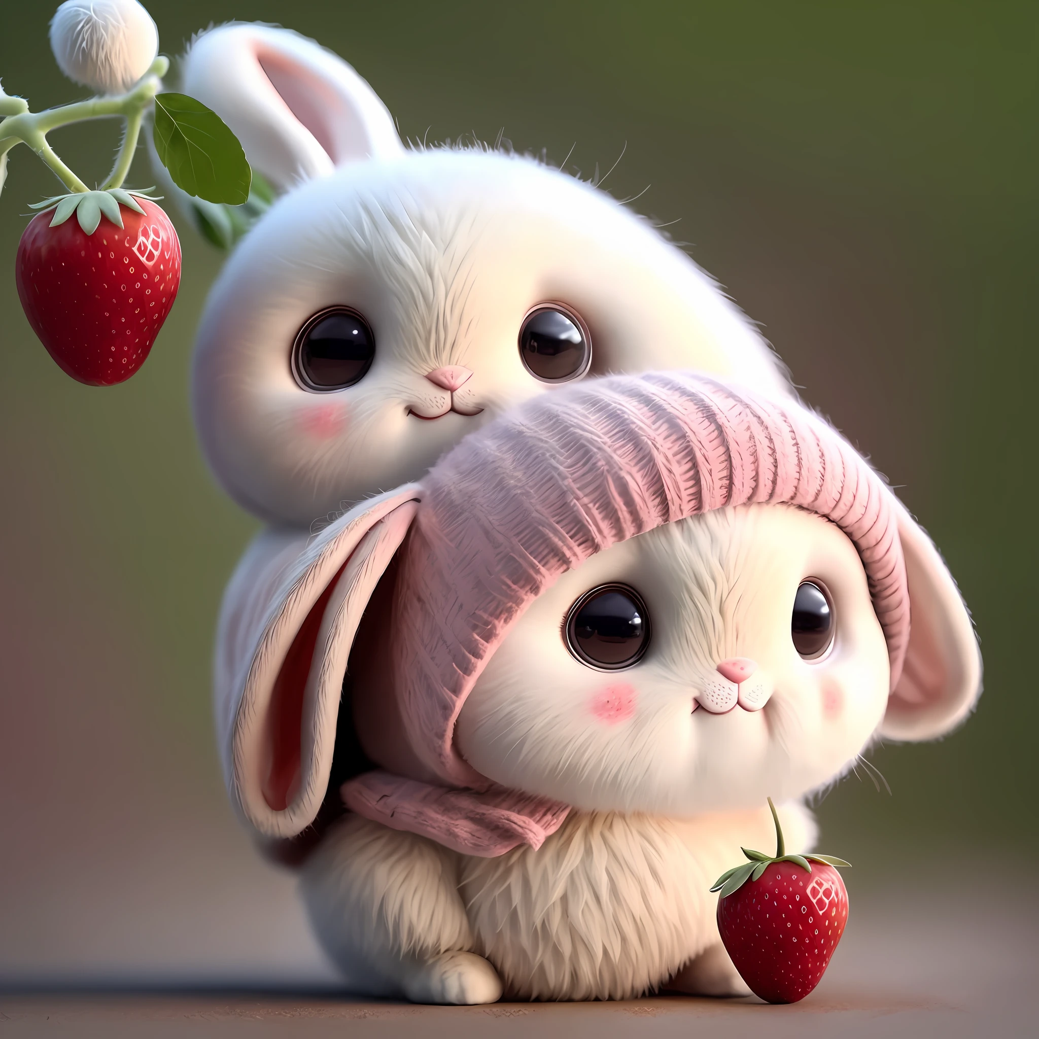 : 3. Rabbit, realistic, hairy, clothed animal, apple, dark circles, blush, cherry, food, fruit, full body, hat, non-human, strawberry, tomato, watermelon