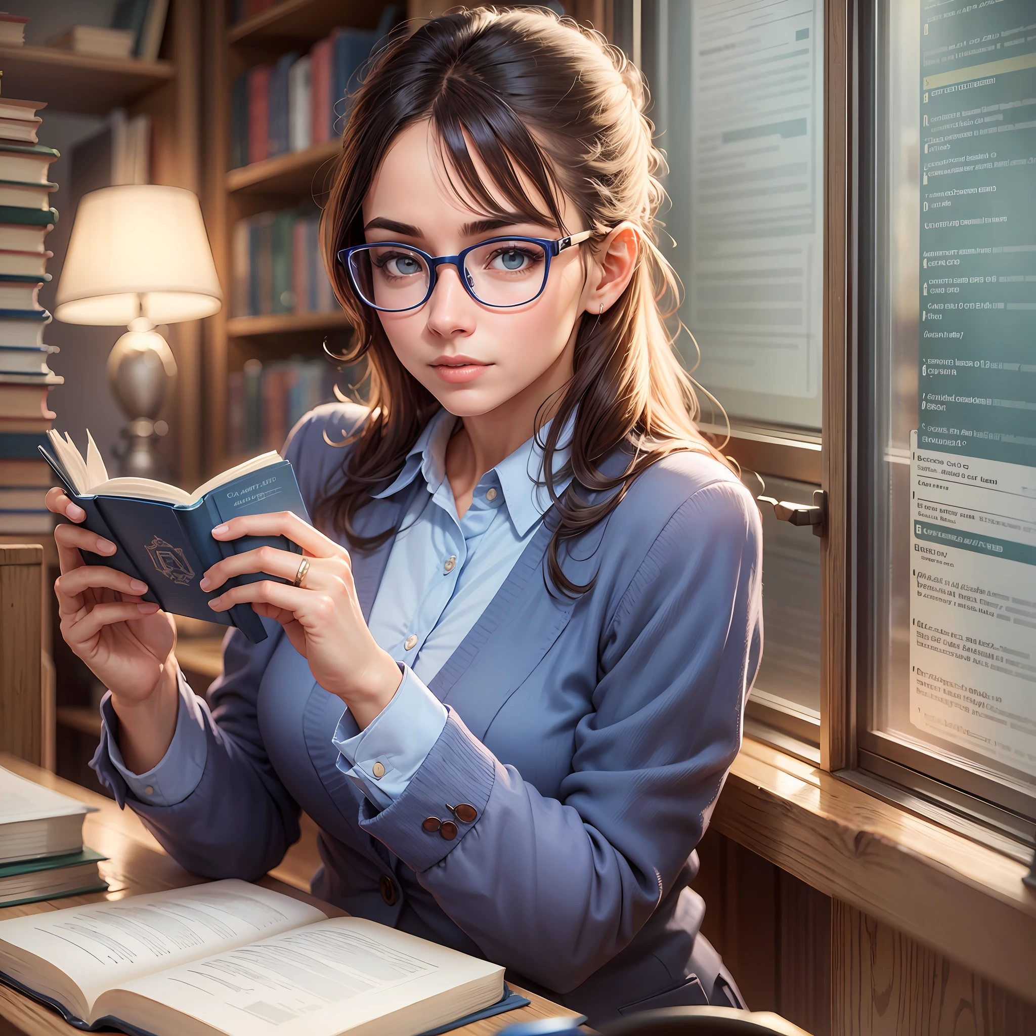 Teacher in glasses well dressed with a blue book --auto --s2