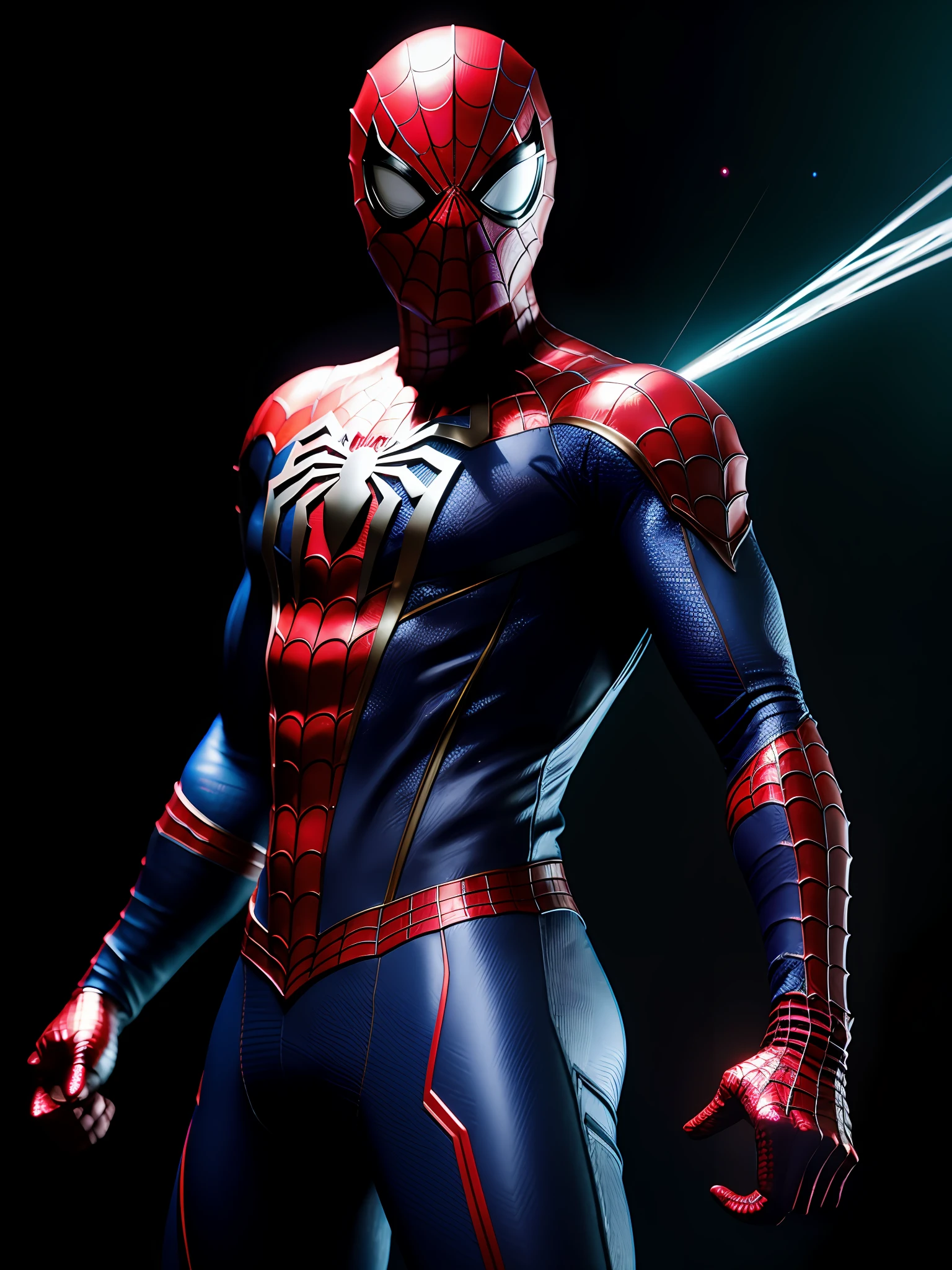 midjourny-v4 style, Professional Photoshot medium a spiderman perfectly played by gwen Stacy with highly detailed intricate cybernetics outfit, highly detailed beautiful face, standing in darkness with black particles surrounded the body, proportional body shape + perfect anatomy, symetrical dynamic pose, volumetric shadow, neon glowing dust particles effect + detailed particles, full hd render + 3d octane render + unreal engine 5 graphic 4k UHD + immense detail + dramatic lighting + well lit + intricate + fine details + octane render + Ray tracing + 8k + sharp focus + high vibran contrast, in the style Marvel style, trending on ArtStation