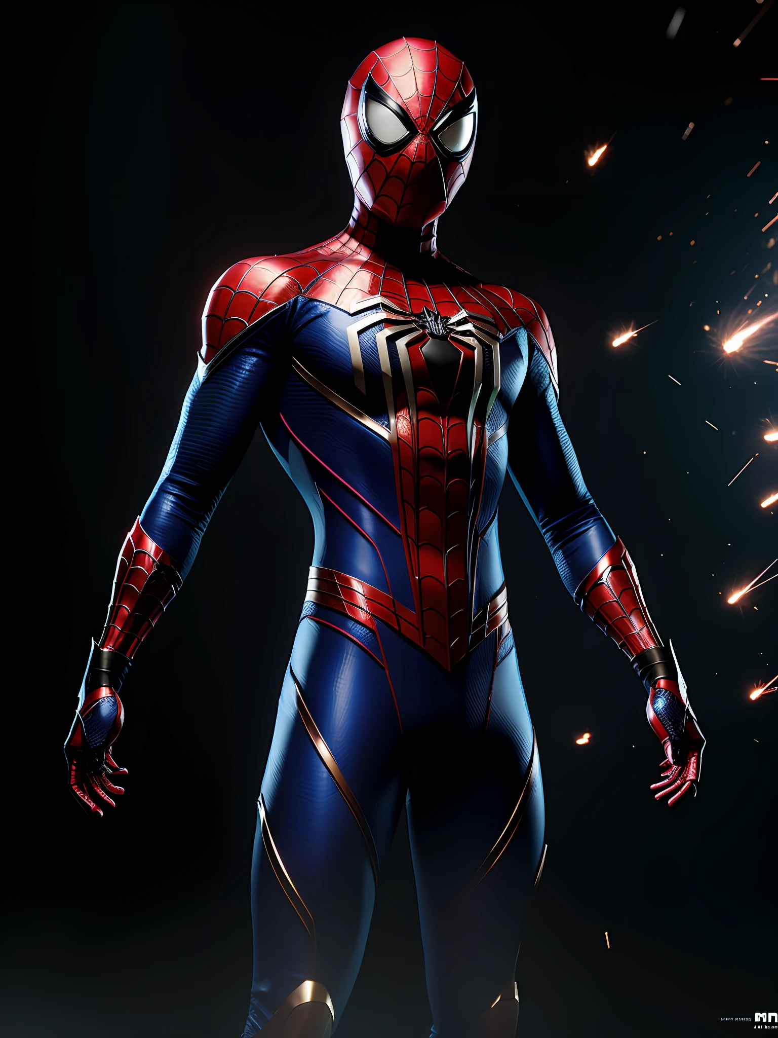 midjourny-v4 style, Professional Photoshot medium a spiderman perfectly played by gwen Stacy with highly detailed intricate cybernetics outfit, highly detailed beautiful face, standing in darkness with black particles surrounded the body, proportional body shape + perfect anatomy, symetrical dynamic pose, volumetric shadow, neon glowing dust particles effect + detailed particles, full hd render + 3d octane render + unreal engine 5 graphic 4k UHD + immense detail + dramatic lighting + well lit + intricate + fine details + octane render + Ray tracing + 8k + sharp focus + high vibran contrast, in the style Marvel style, trending on ArtStation