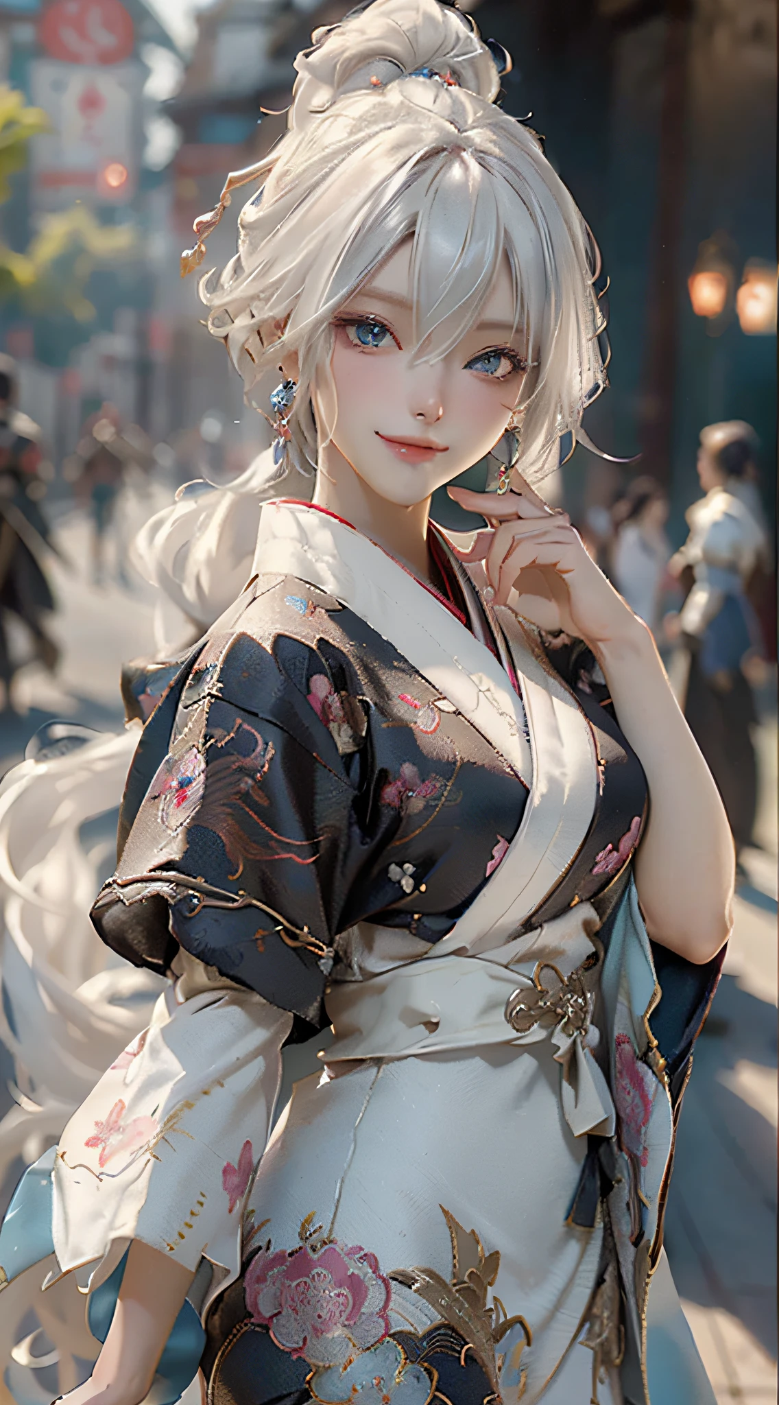 ((Best Quality, 8K, Masterpiece: 1.3)), 1girl, Slim Abs Beauty: 1.3, (Hairstyle Casual: 1.2), Dress: 1.1, Super Fine Face, Fine Eyes, Double Eyelids, Shyness, Dynamic Pose, Smile, Anime Girl with White Hair and Blue Eyes Holding a Fan, White Hair God, Kusart Krenz Key Art Feminization, Onmyoji Detailed Art, Onmyoji Portrait, Detailed Digital Anime Art, Best Anime 4K Konachan Wallpaper, Anime Goddess, High Detail Official Art , detailed anime art, portrait of female anime hero, Onmyoji