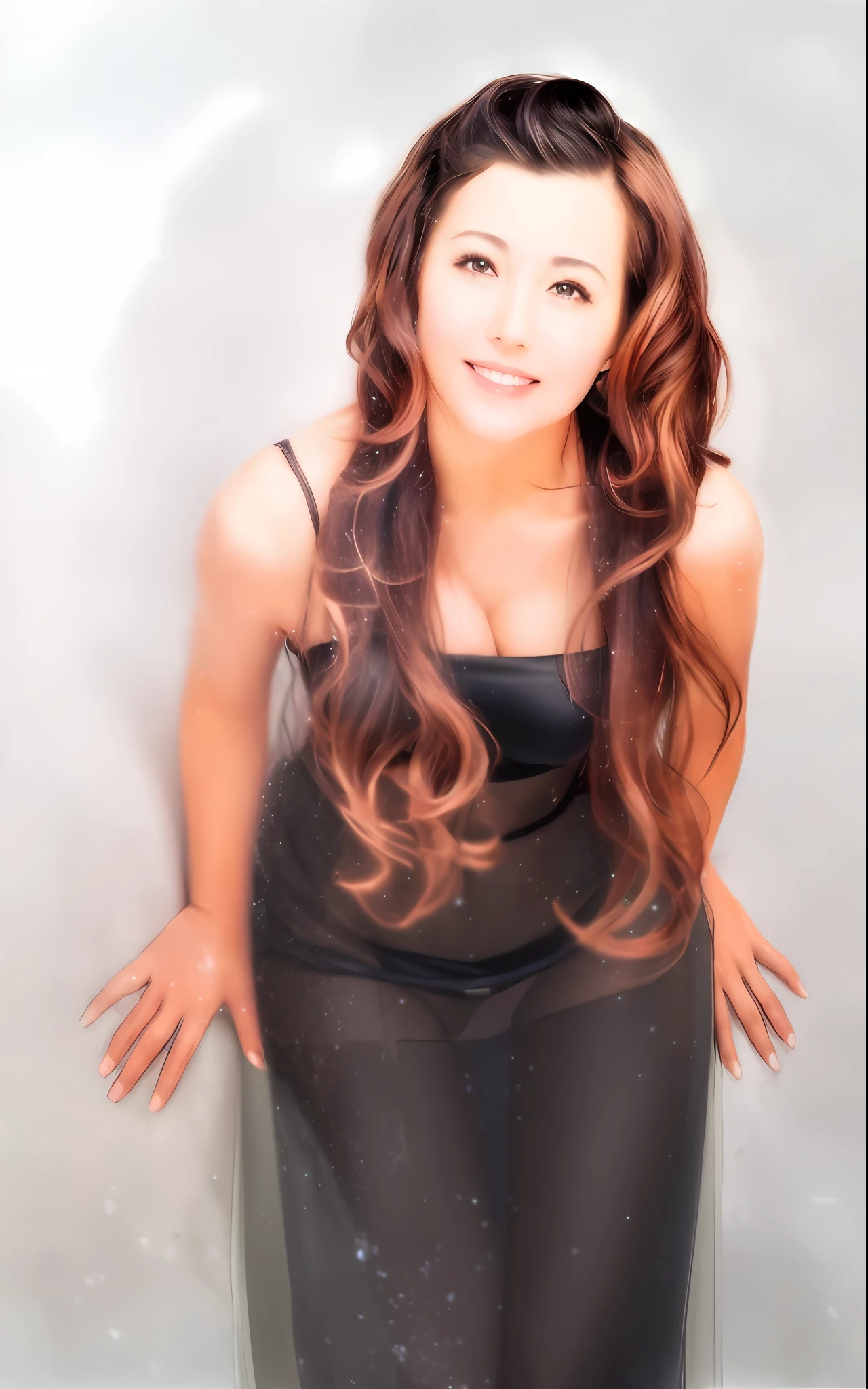 Raw photo, (Photorealistic: 1.6), Best quality, Masterpiece, Ultra high resolution, (Miniskirt: 10.0), (Raw feet: 10.0), (Sheer dress: 2.0), (Smile: 2.0), (Sexy: 1.4), (Super big eyes: 3.0), Moist eyes, Upper eyes, Exposed cleavage, Perfect dress with clear body lines, Breast shape stands out clearly, The crotch line is clearly protruding, bra, panties, slender, dented belly, thin waist, thick thighs, large breasts,