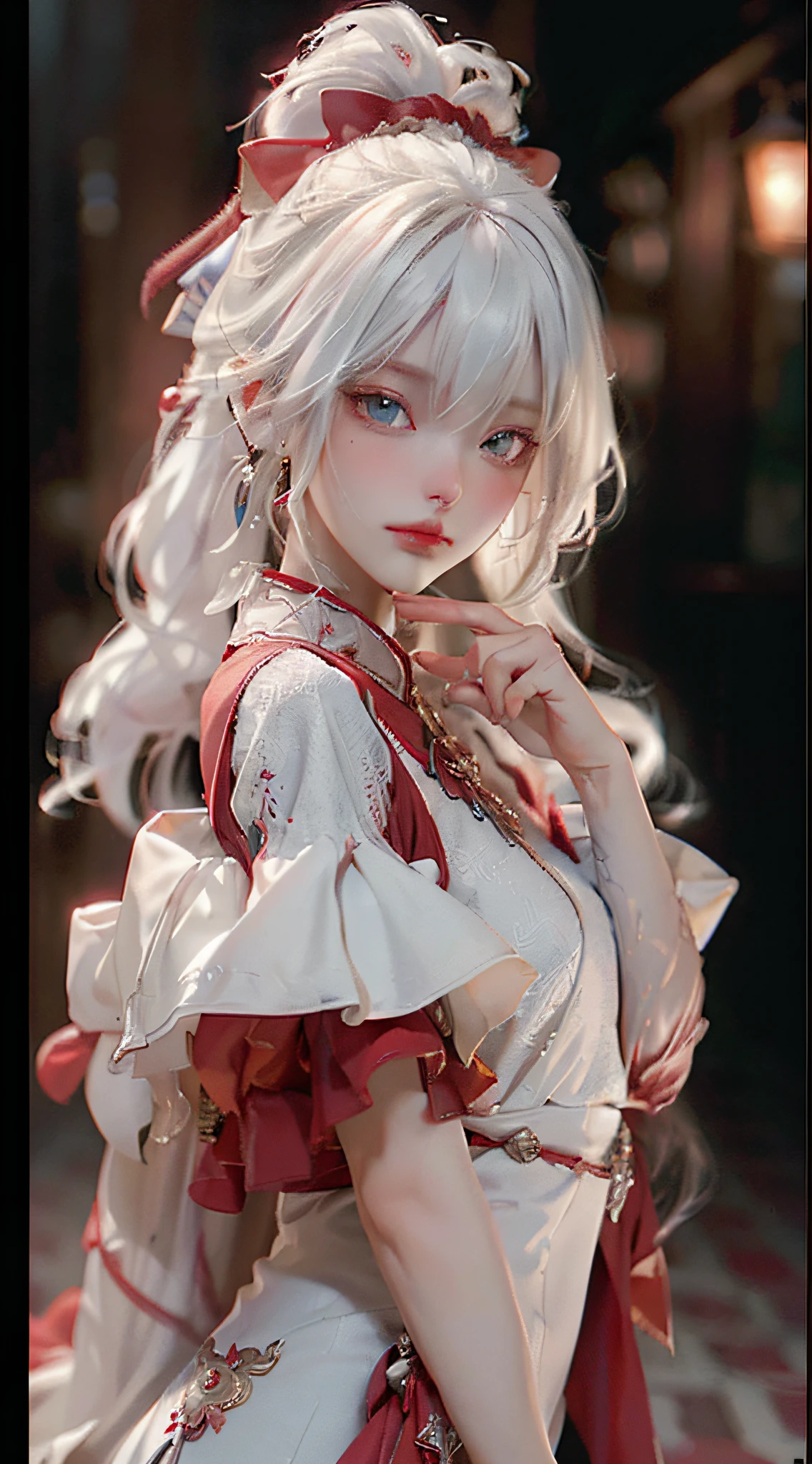 (fine, sharp image, super resolution, extremely amazing detail, awesome detail), subsurface scattering, best ratio of four fingers and one thumb, masterpiece, best quality, high quality, (1girl:1.2 ), solo, boy, white hair and red eyes, vampire, indifference