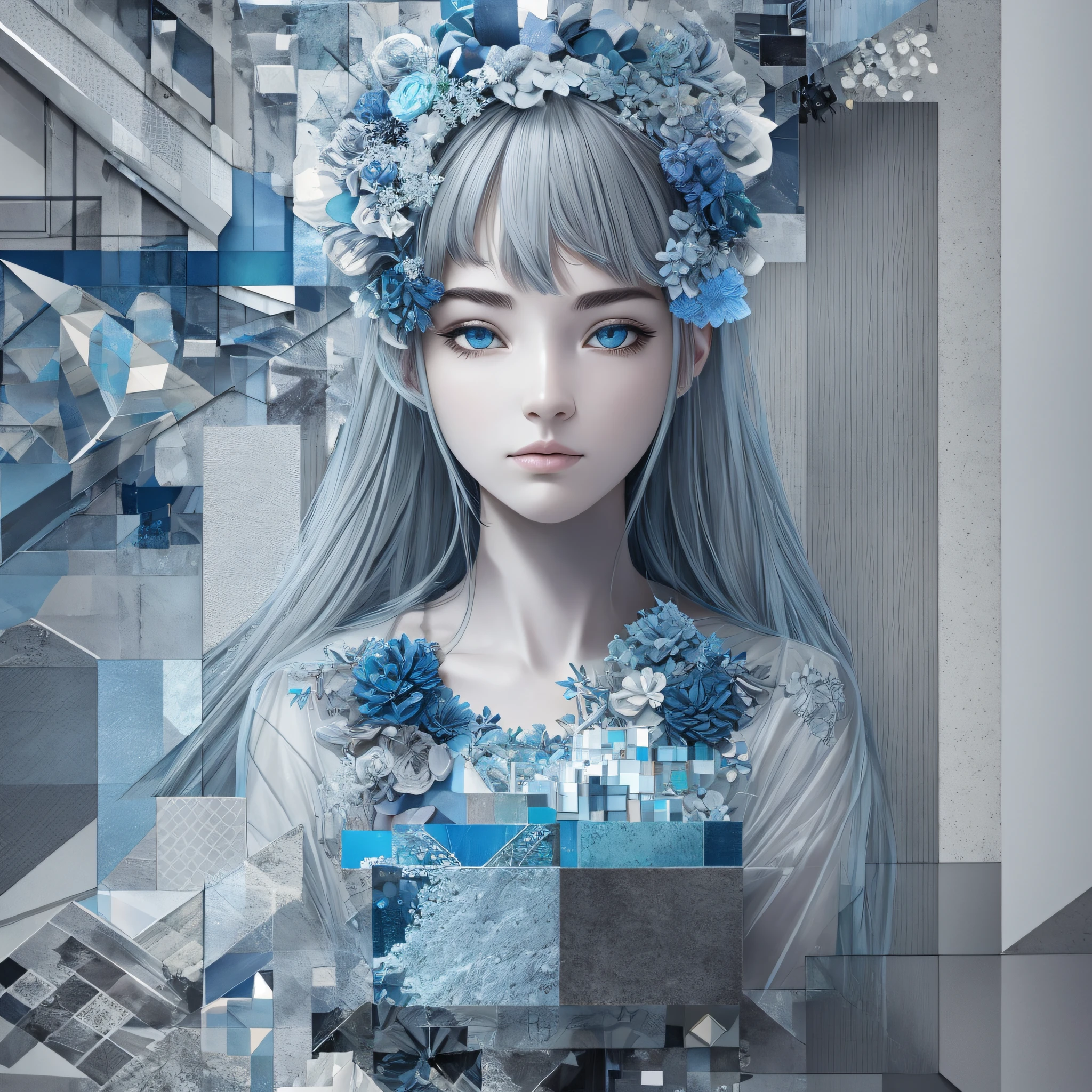 Render the material collage effect, the overall grayish blue tone --auto --s2