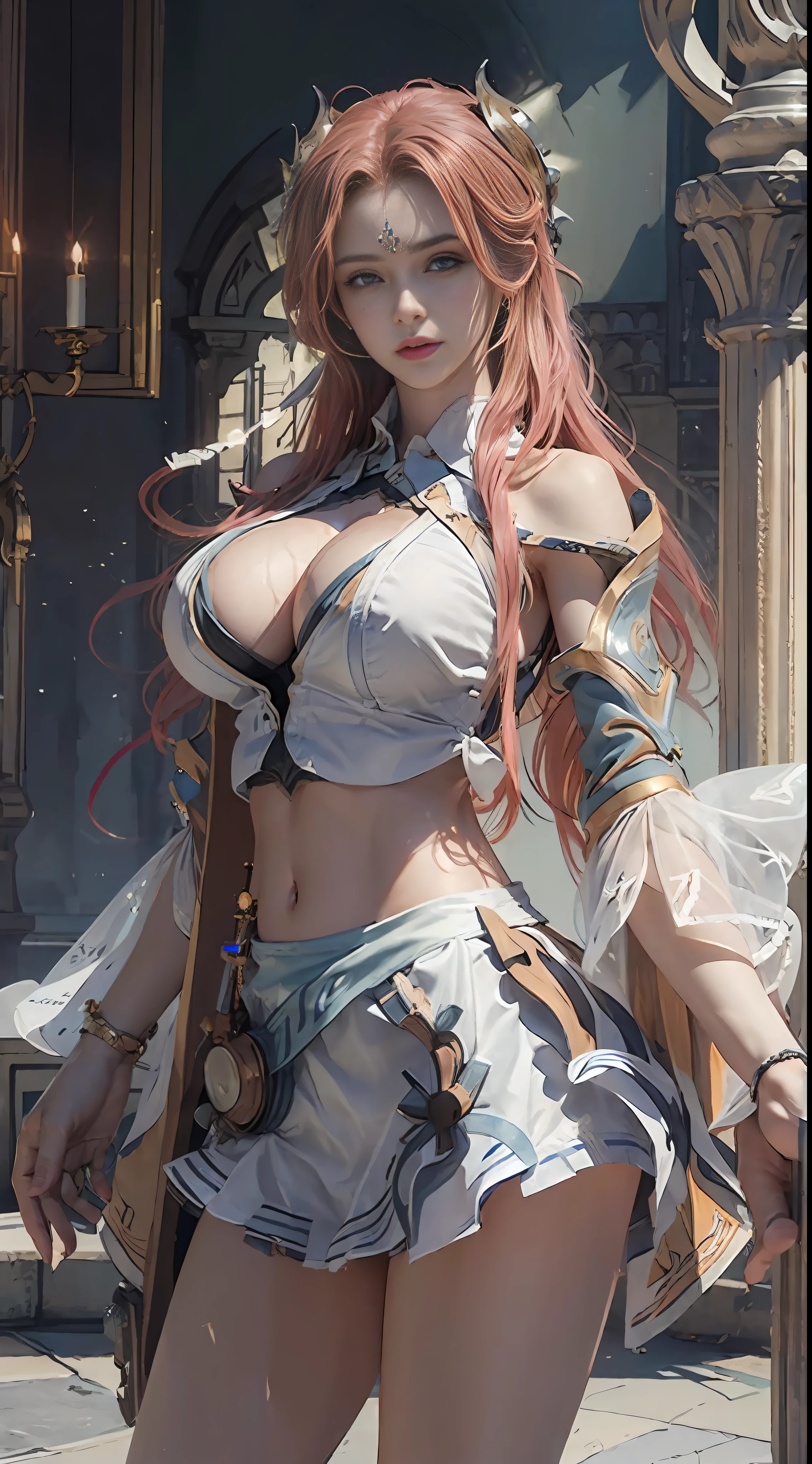 (raw photo:1.2),((photorealistic:1.4)),best quality ,masterpiece, illustration, an extremely delicate and beautiful, extremely detailed ,CG ,unity ,beautiful detailed girl, extremely detailed eyes and face, beautiful detailed eyes,light on face,cinematic lighting,1girl,see-through,looking at viewer,(big breasts,miniskirt,navel,straddle,sexy pose:1.5),(cowboy shot:1.5),