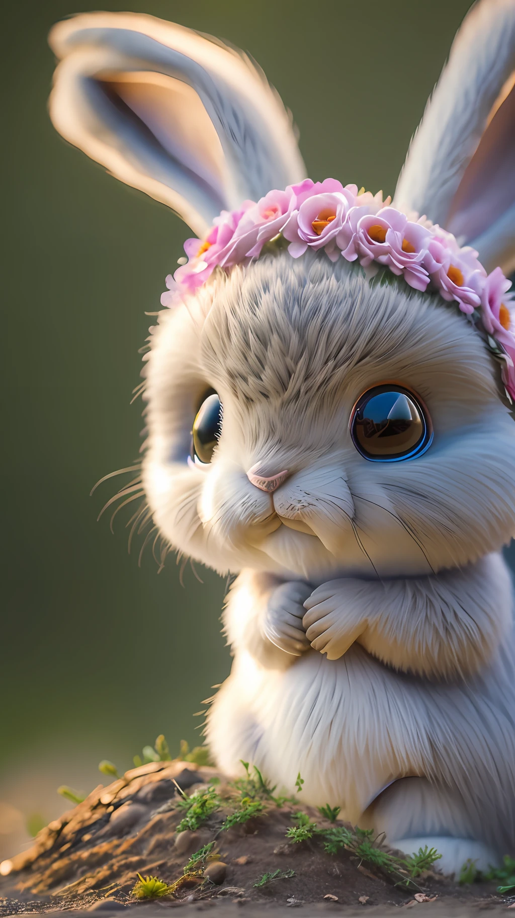 bunny, blur, bunny, flower, nature, no_humans, depth of field, to8contrast style, DARK_Glam, wearing DRK_Glam, deep shadows, (dark: 1.4), (8k, RAW photo, best quality, masterpiece: 1.2)