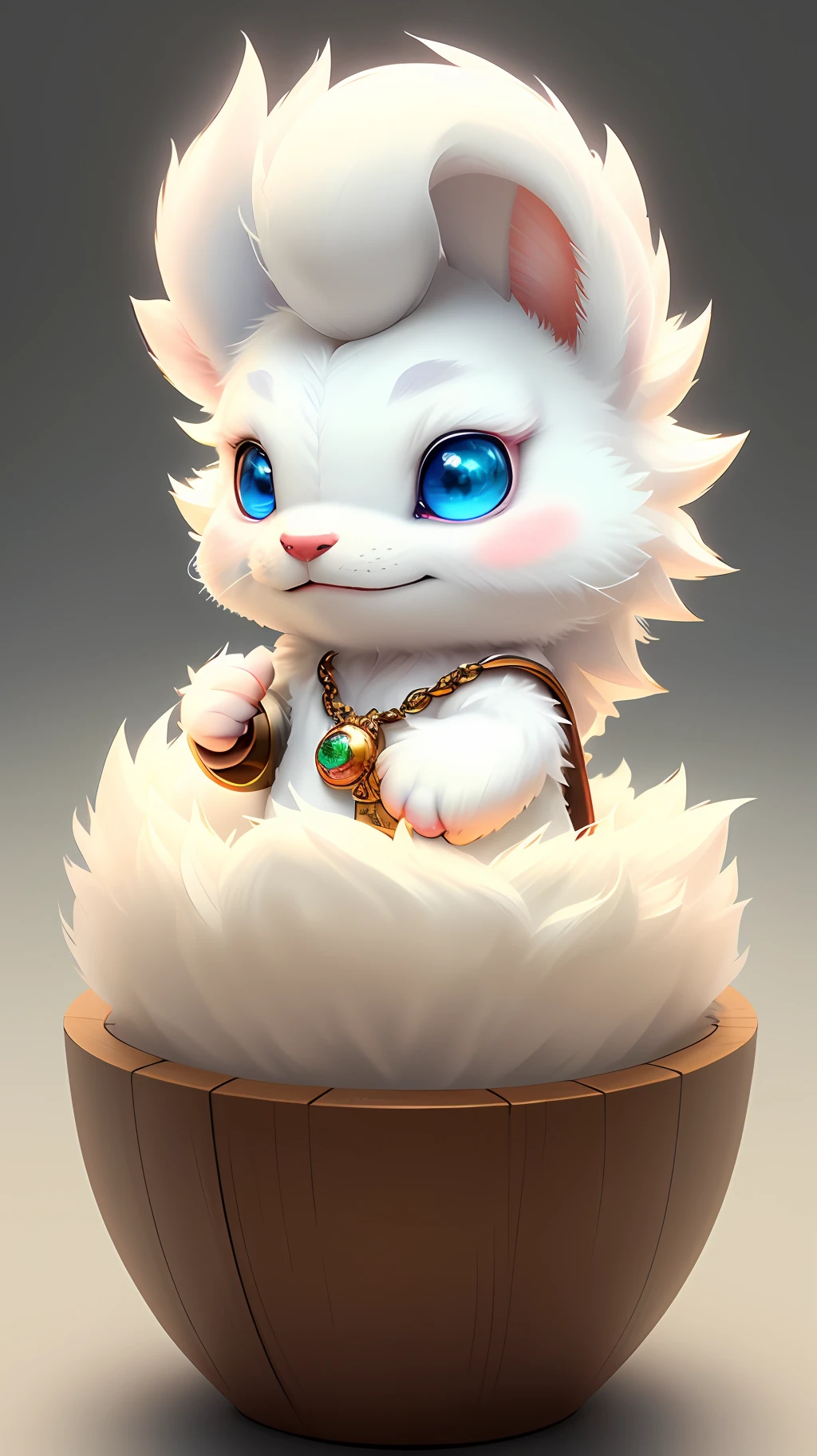 Cute hyper-realistic little white dragon, eyes of different colors, wearing a necklace, chibi, cute and fluffy, logo design, cartoon, movie lighting effects, charming, 3D vector art, cute quirky, fantasy art, background bokeh, hand drawn, digital painting, soft lighting, isometric style, 4K resolution, realistic rendering, highly detailed clean, vector images, realistic masterpieces, professional photography, simple space background, flat white background, isometric, vibrant vector