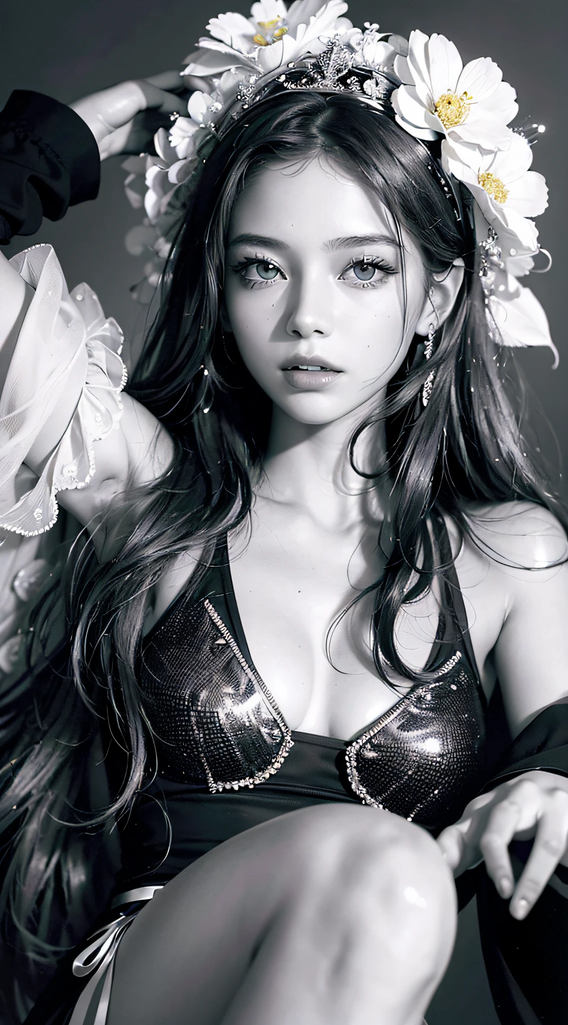 ((Masterpiece, Superb Quality, Super Delicate, High Resolution)), Solo, Pretty Girl, Sparkling Eyes, Perfect Eyes, , Black and White Gold theme