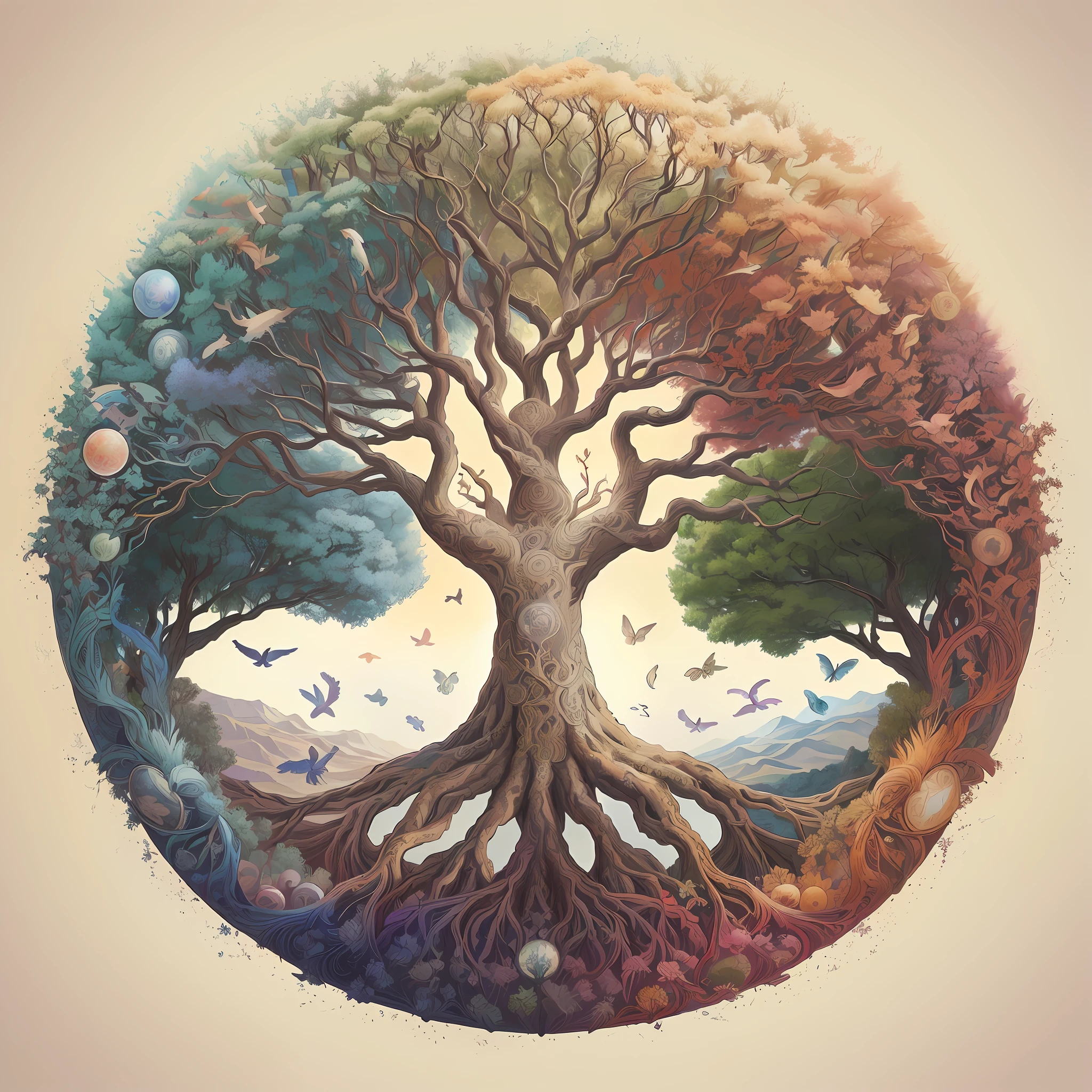 there is a picture of a tree with many different colors, tree of life seed of doubt, world tree, tree of life inside the ball, tree of life, the world tree, cosmic tree of life, the tree of life, yggdrasil, a beautiful artwork illustration, artistic illustration, fantasy tree, magical tree, beautiful detailed illustration, tree of life brains