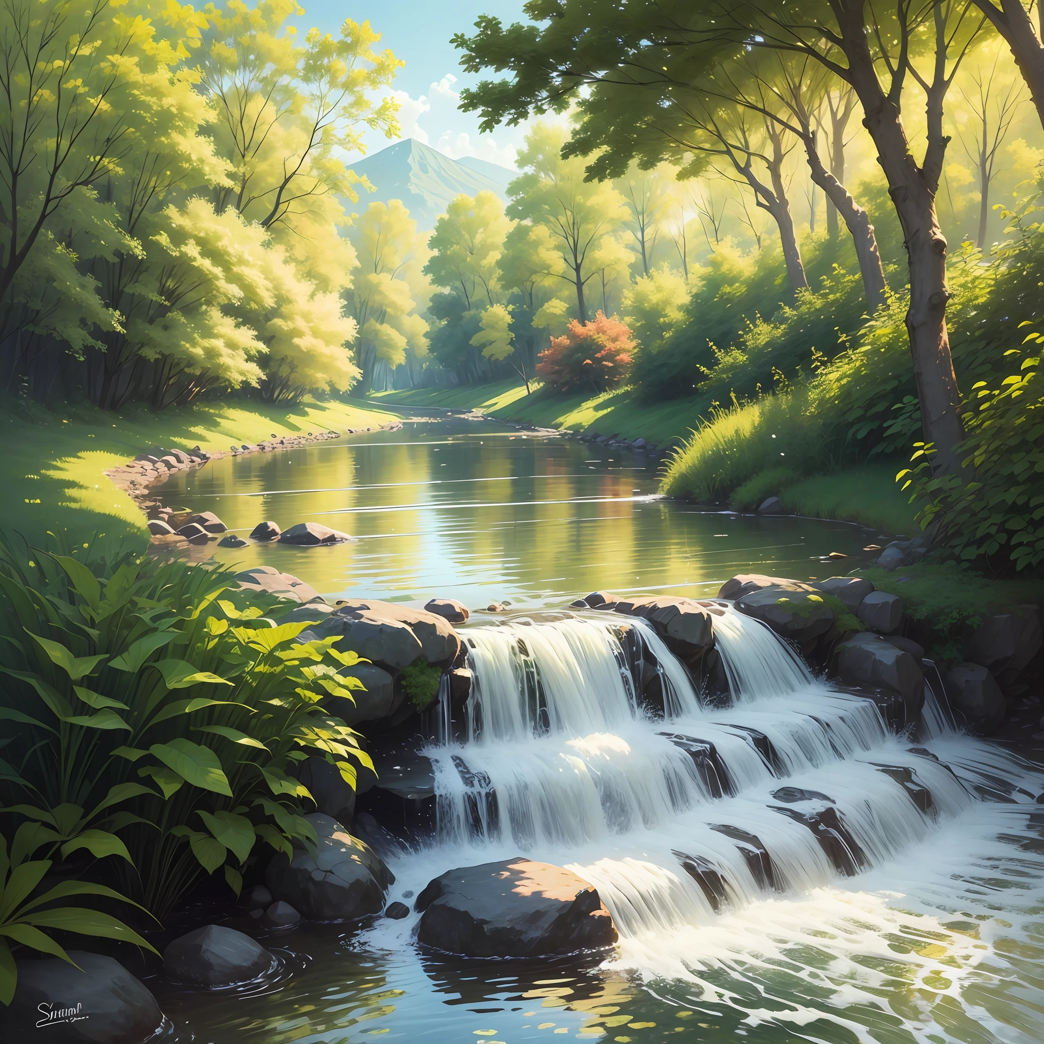 Summer: The small bridge flows water, knows the chirping, and the sun is scorching --auto --s2