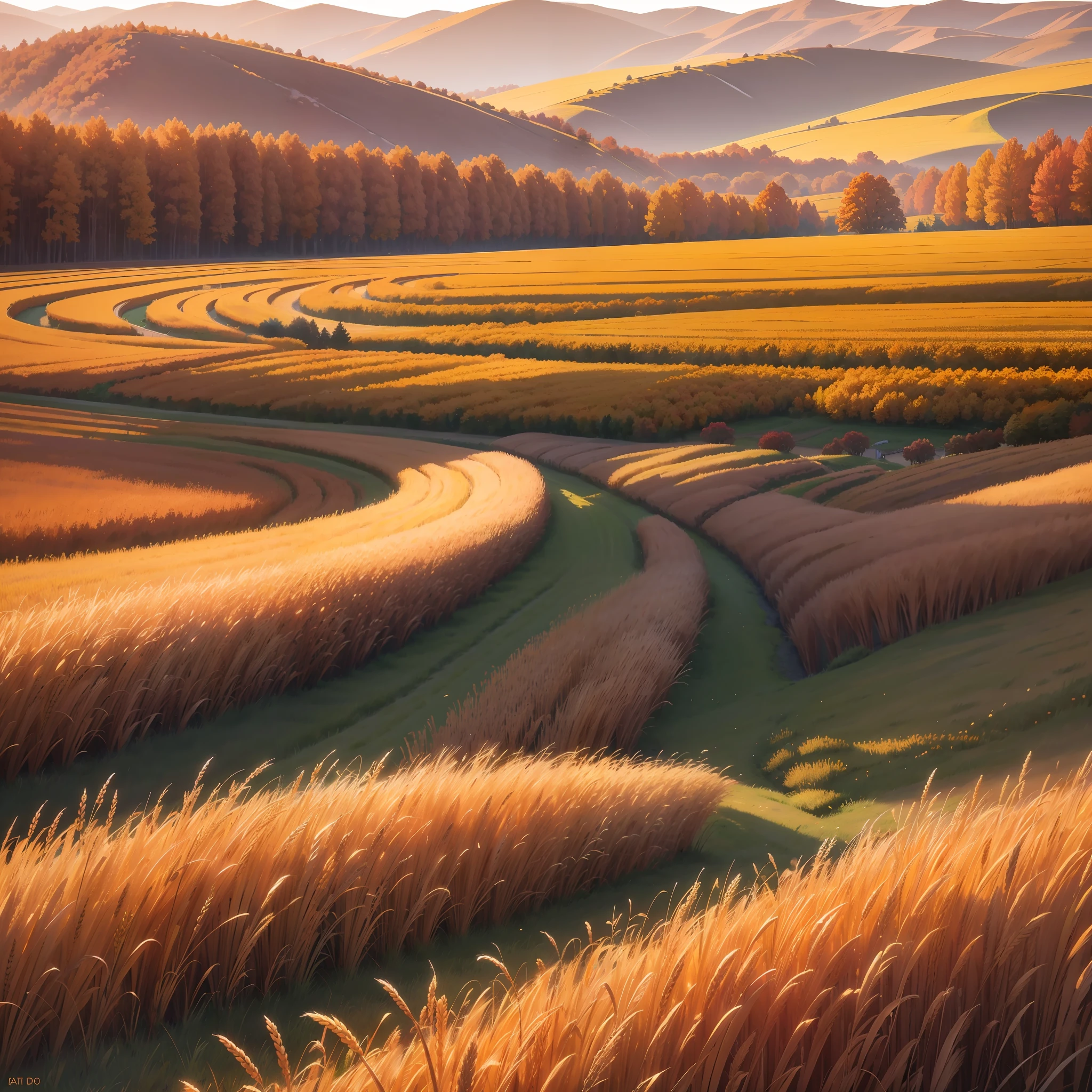 Autumn: Autumn is crisp, sunset harvest, golden wheat fields --auto --s2