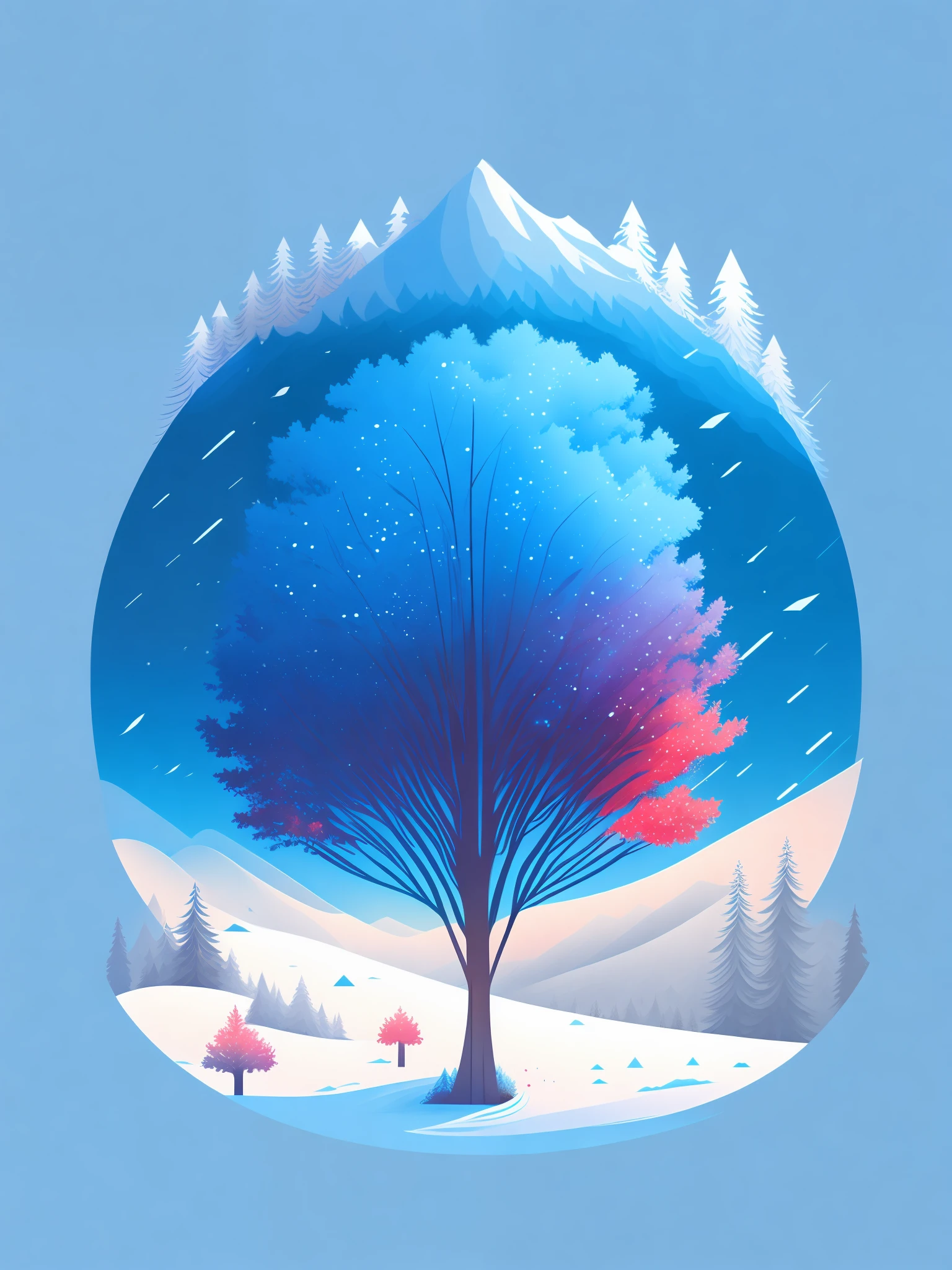 a spruice tree in a winter landscape, tshirt design, rzminjourney, vector-art