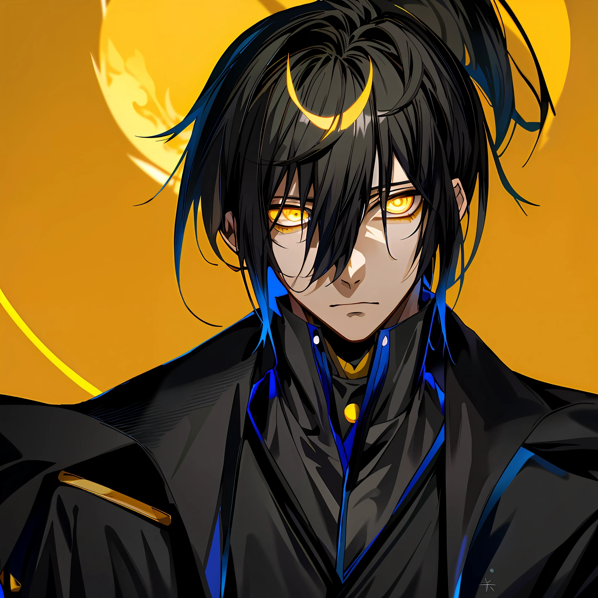 anime - style image of a man with a black hair and yellow eyes, inspired by Okumura Masanobu, handsome japanese demon boy, tall anime guy with blue eyes, with glowing yellow eyes, portrait gapmoe yandere grimdark, male anime character, inspired by Okumura Togyu, by Yang J, anime boy, gapmoe yandere