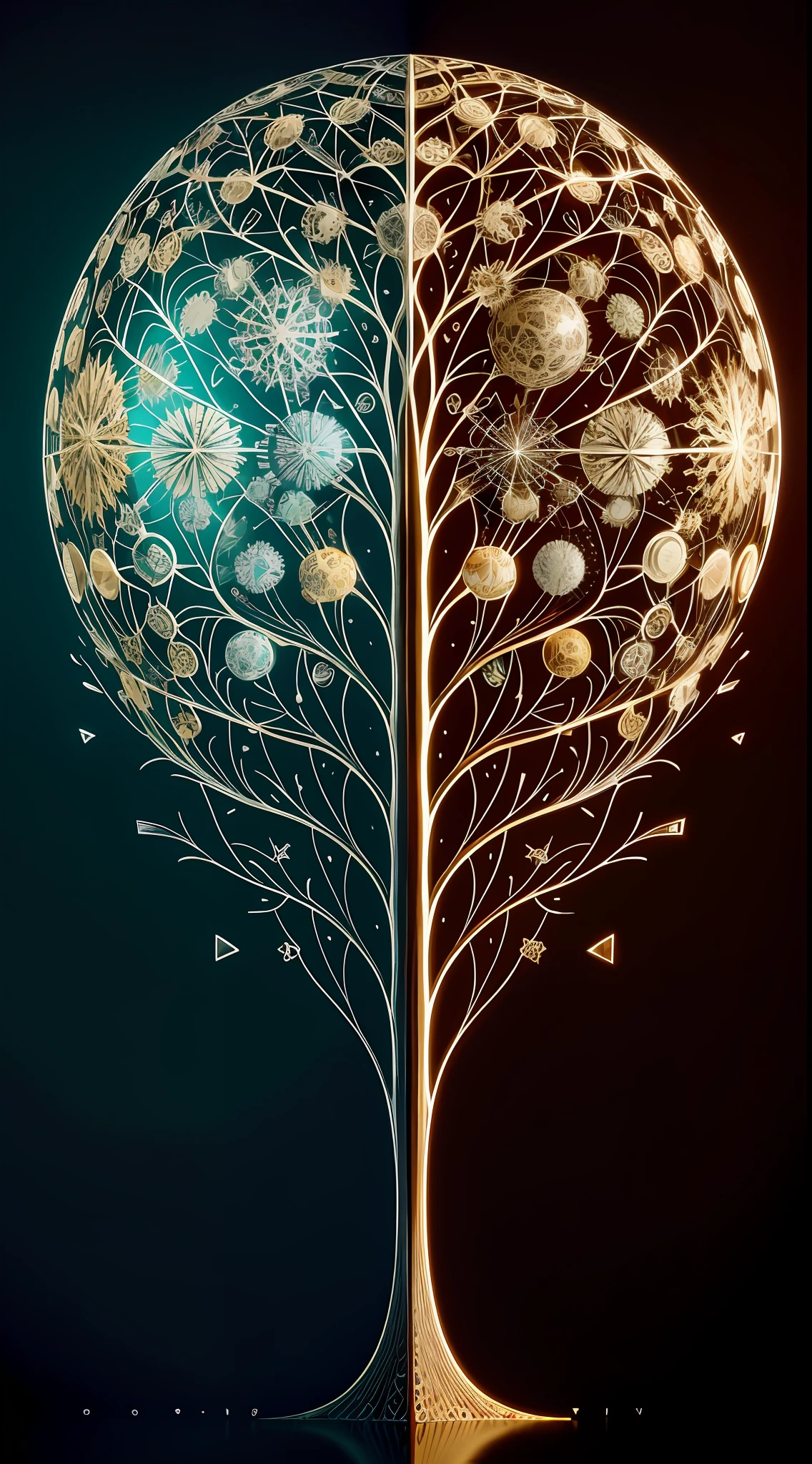 Beautiful symmetrical full body photo painted in oil with thick brushstrokes and wet paint, Fibonacci, golden ratio, melted wax, visible brushstrokes, surrounded by crystal spheres, 3D tessellation wireframe, neural graphic, neurons, tree of life, color, love, passion, oil on canvas, thick brushstrokes, insanely detailed, 8k uhd, masterpiece, artstation, surreal