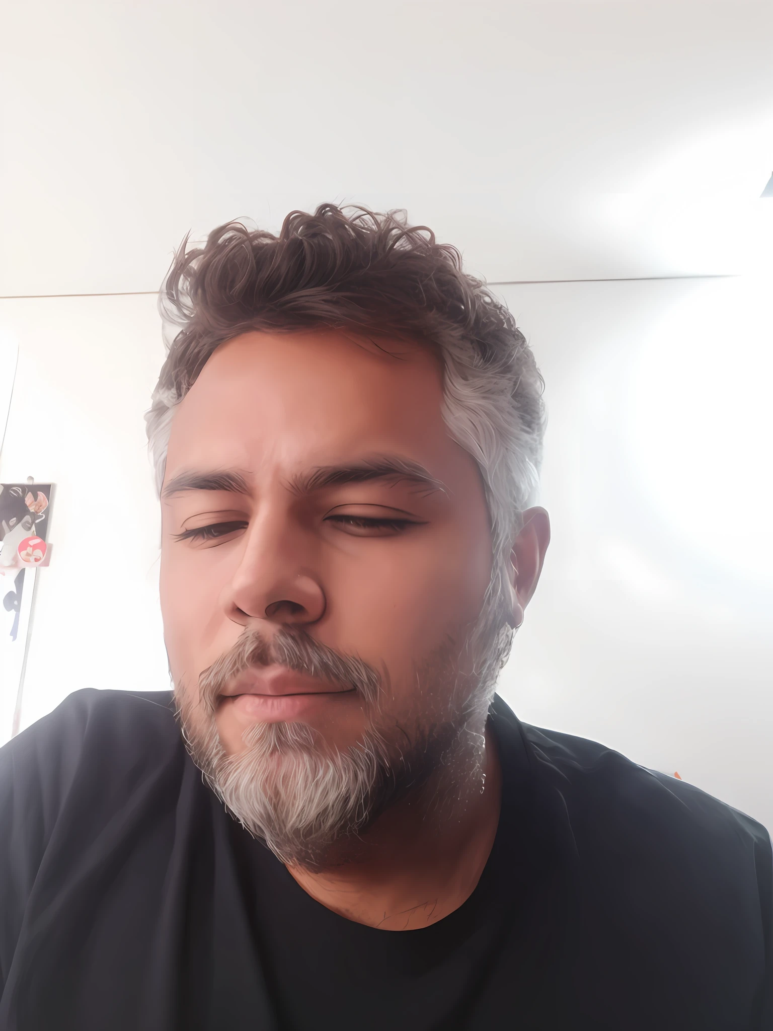 There's a man with a beard and black shirt, estivo anime,