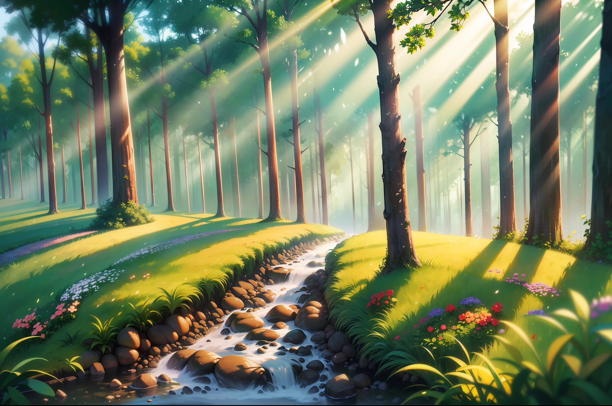 (Masterpiece, best quality, high quality, highres: 1.4), detailed, extremely detailed, soft ambient lighting, 4K, blurry, blurred background, depth of field, bokeh, DOF, mist, bloom Outdoor, (Nature, Fantasy Forest:1.2), (Rocks:1.2), Sunny, Sunlight, Sunbeam, Extreme Terrain --auto --s2