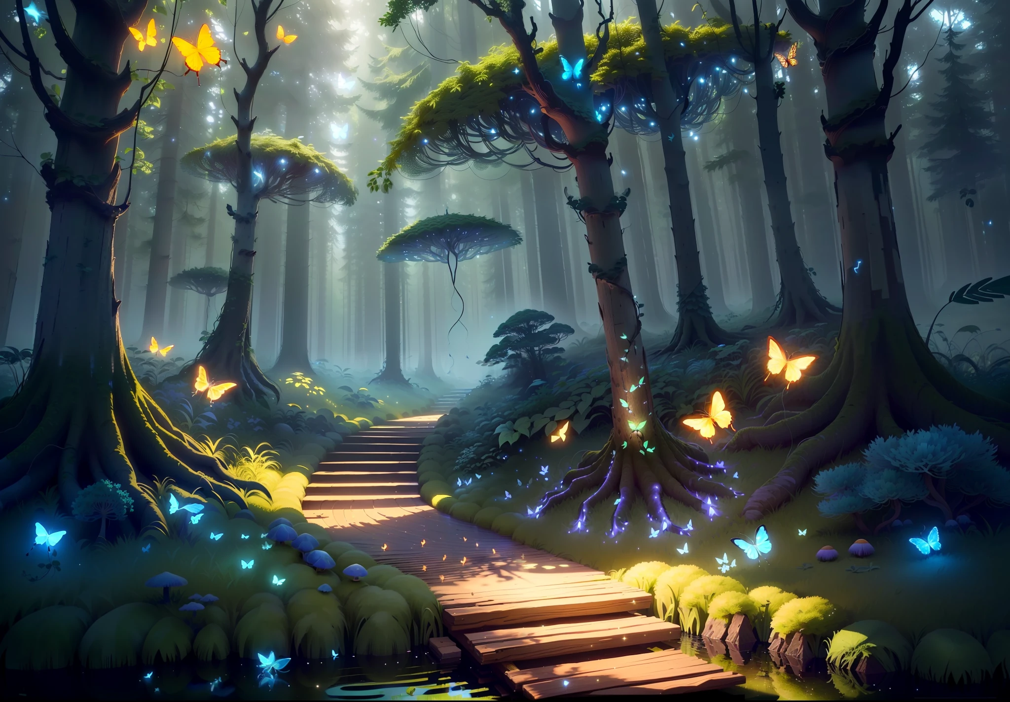 Masterpiece, best quality, (very detailed CG unity 8k wallpapers), (best quality), (best illustrations), (best shadows), forest theme with natural elements. Tall trees, quiet streams, glowing little mushrooms, surrounded by delicate leaves and branches, with fireflies and glowing particle effects,, (natural elements), (jungle theme), (leaves), (branches), ( fireflies), butterflies, (delicate leaves), (glow), (particle effects). , isometric 3D, Octane rendering, ray tracing, super detailed