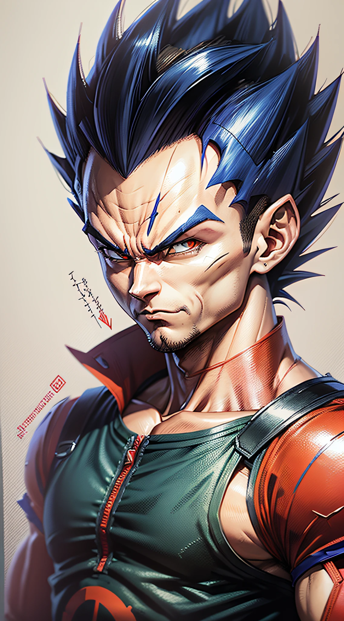 Dragon Ball Vegeta mixed with deadpool consists of - Art - O - Dragon, hand drawn, pencil ink, Vegeta, with Vegeta hair, Prince Vegeta, Dragon Ball Art Style, Wild Spike Black Saiyan Hair, Akira Toriyama style, Dragon Ball concept art, Dragon Ball style, HD artwork, character Dragon Ball, Dragon Ball Z style --auto --s2