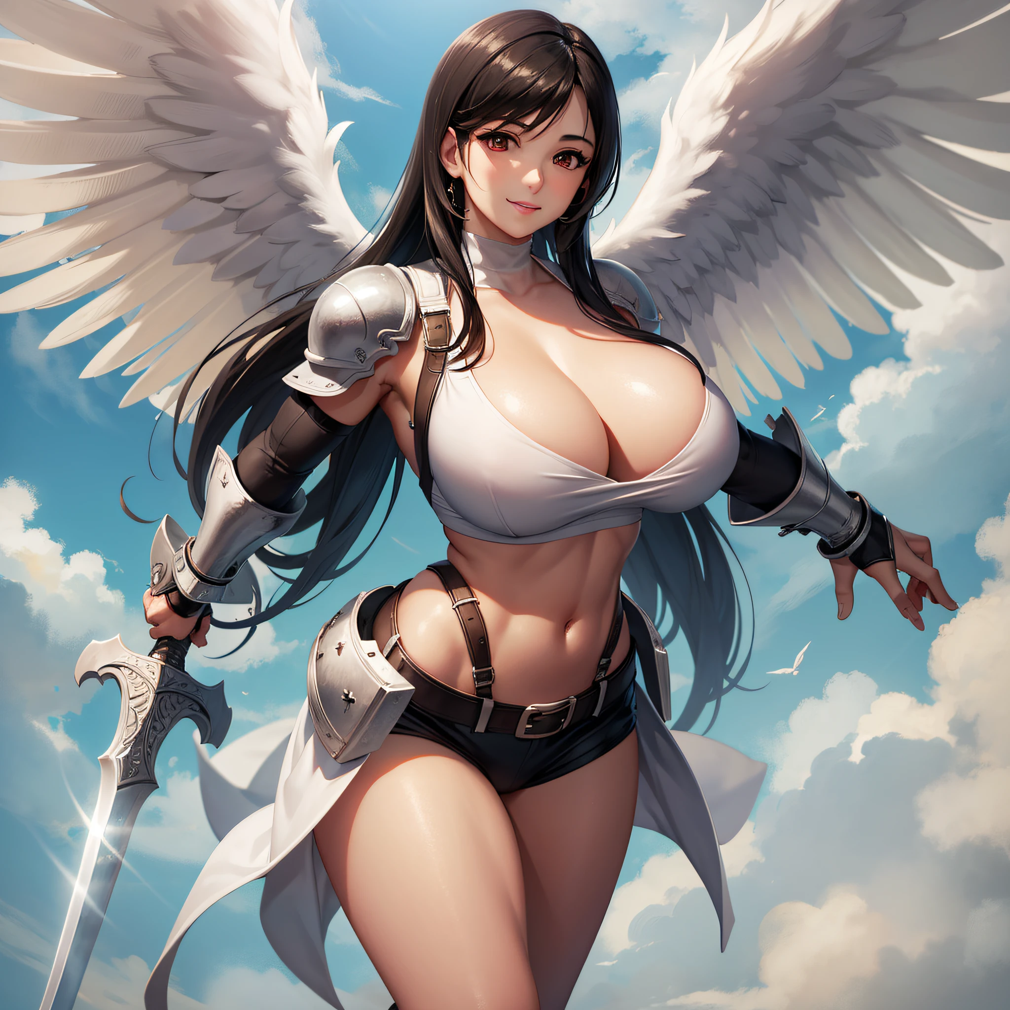 anime girl with angel wings and a sword in her hand, angel knight girl, extremely detailed artgerm, artgerm. anime illustration, beautiful cyborg angel girl, artgerm on artstation pixiv, angel in plastic armor, super wide angel, 2. 5 d cgi anime fantasy artwork, ig model | artgerm, artgerm and rossdraws