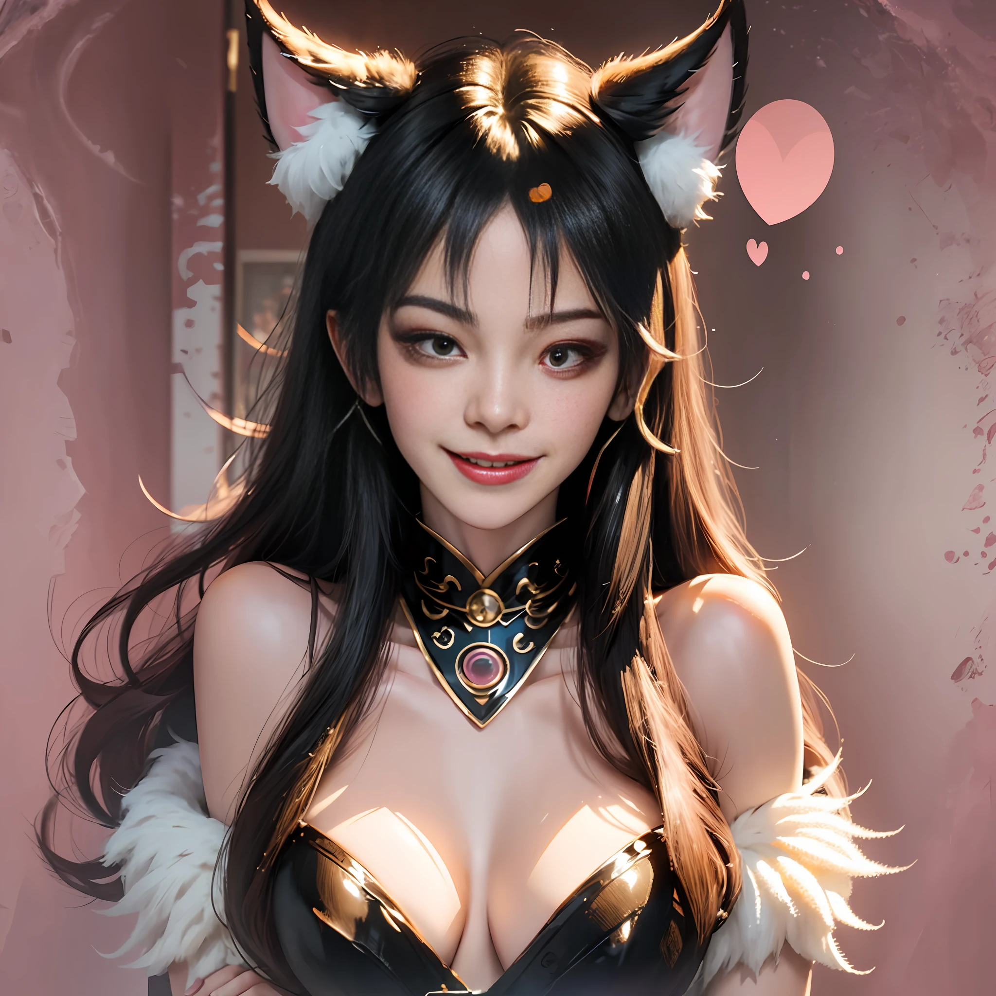 black hair, hair bobbles, wince, longeyelashes, solid circle eyes, fake animal ears, light smile, ear blush, fang, seductive smile, oral invitation, heart in eye, moaning, drooling, ahegao, naughty face, full-face blush, Surrealism, drop shadow, anaglyph, stereogram, tachi-e, pov, atmospheric perspective, stereogram, 8k, super detail, ccurate, best quality, UHD, textured skin, high details