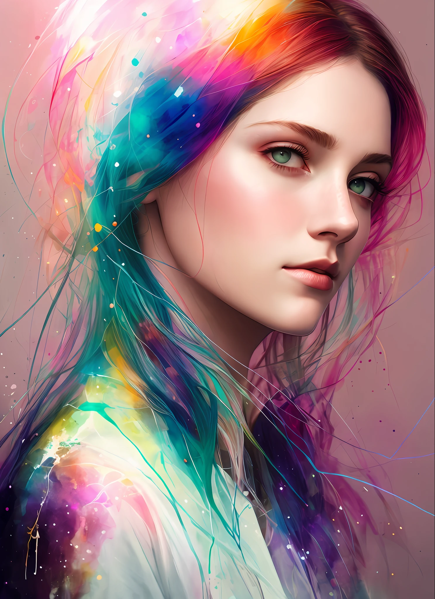 woman with agnes cecile, glowing design, pastel colors, ink drops, autumn lights